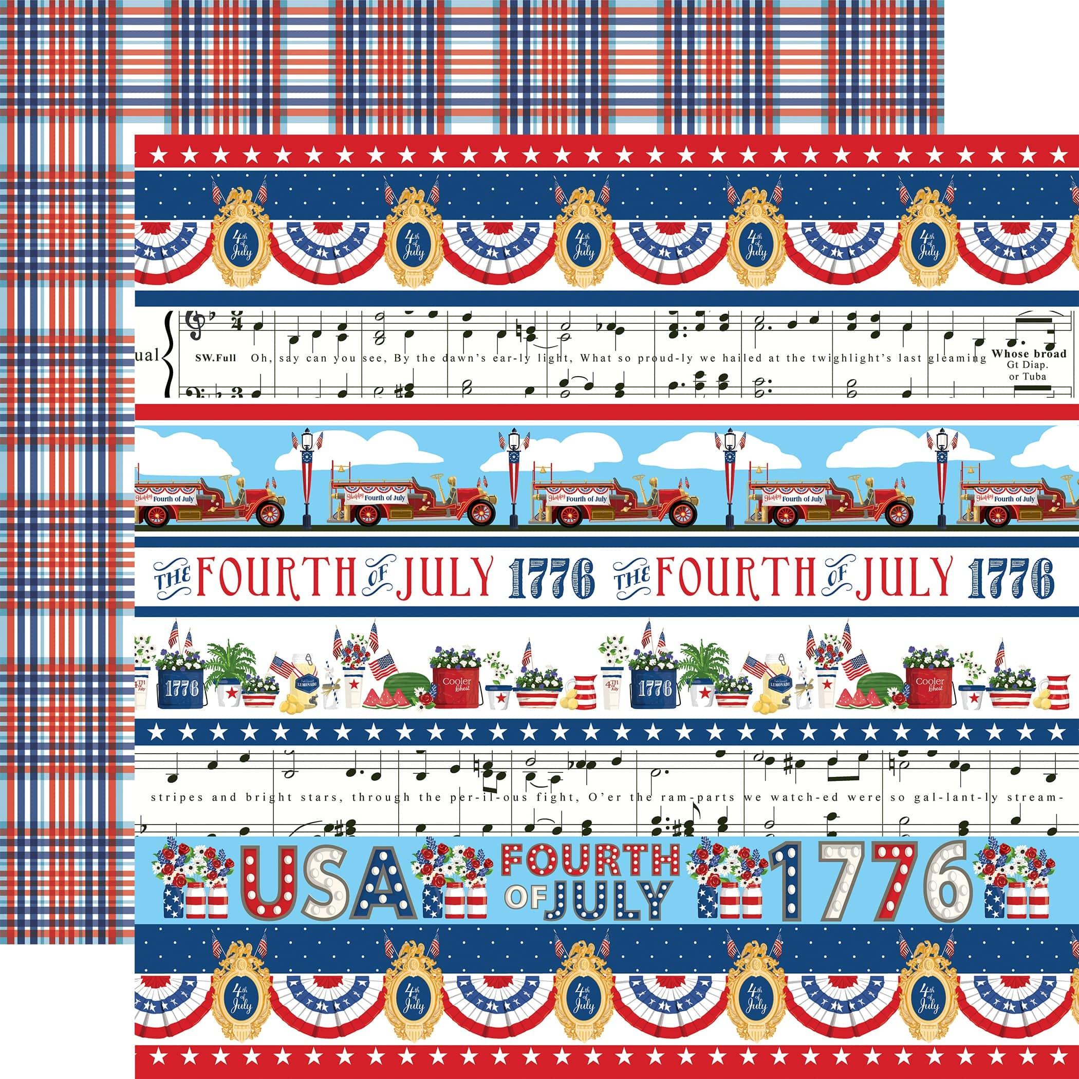 God Bless America Collection Border Strips 12 x 12 Double-Sided Scrapbook Paper by Carta Bella