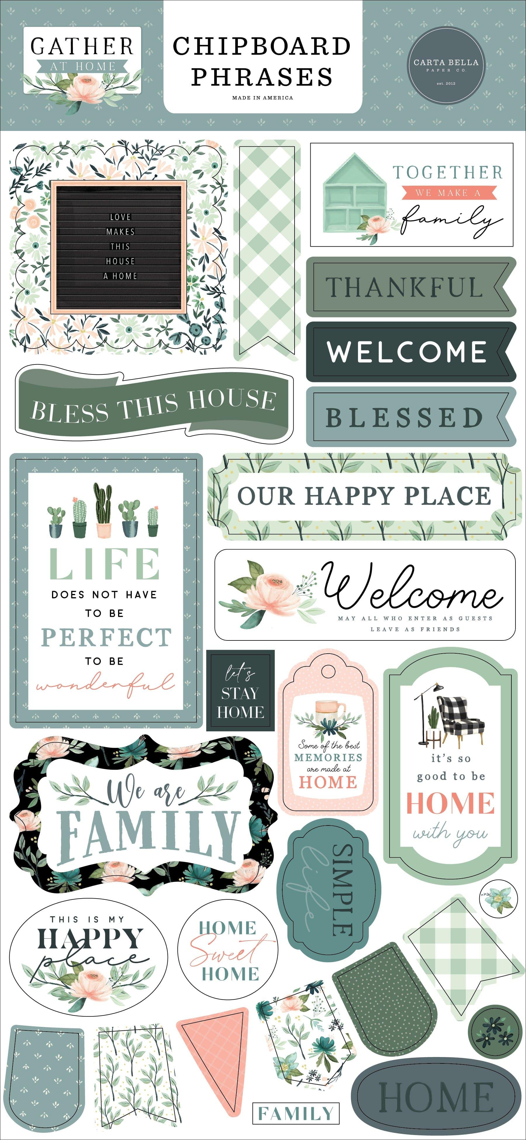 Gather At Home Collection 6 x 12 Scrapbook Chipboard Phrases by Carta Bella - Scrapbook Supply Companies