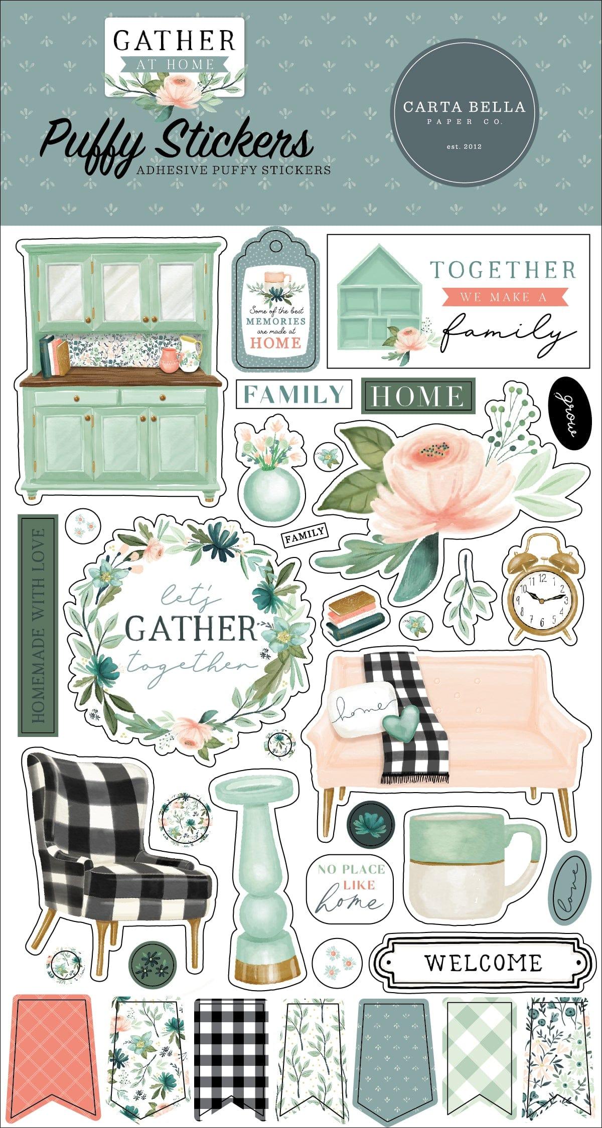 Gather at Home Collection 4 x 7 Puffy Stickers Scrapbook Embellishments by Carta Bella Paper - Scrapbook Supply Companies