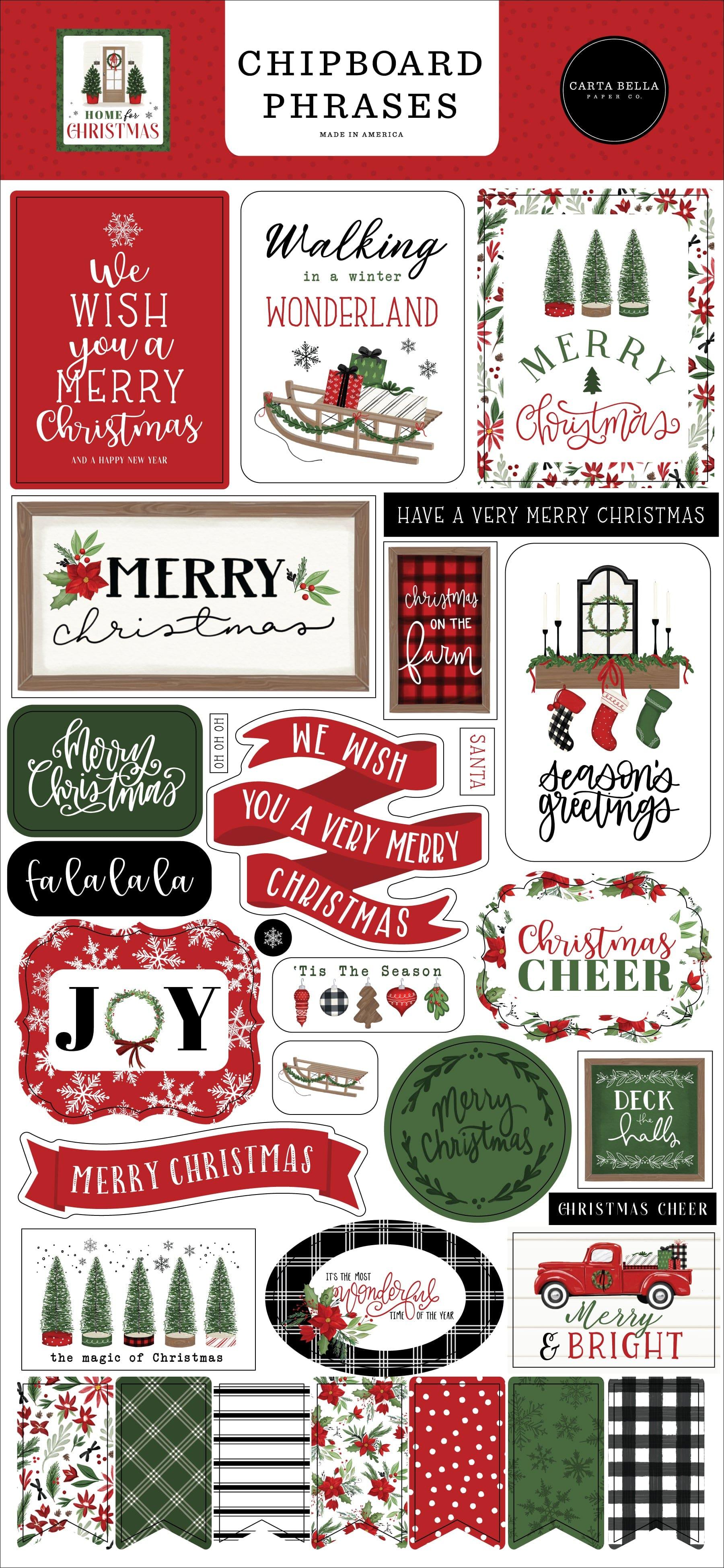 Home For Christmas Collection 6 x 12 Scrapbook Chipboard Phrases by Carta Bella - Scrapbook Supply Companies