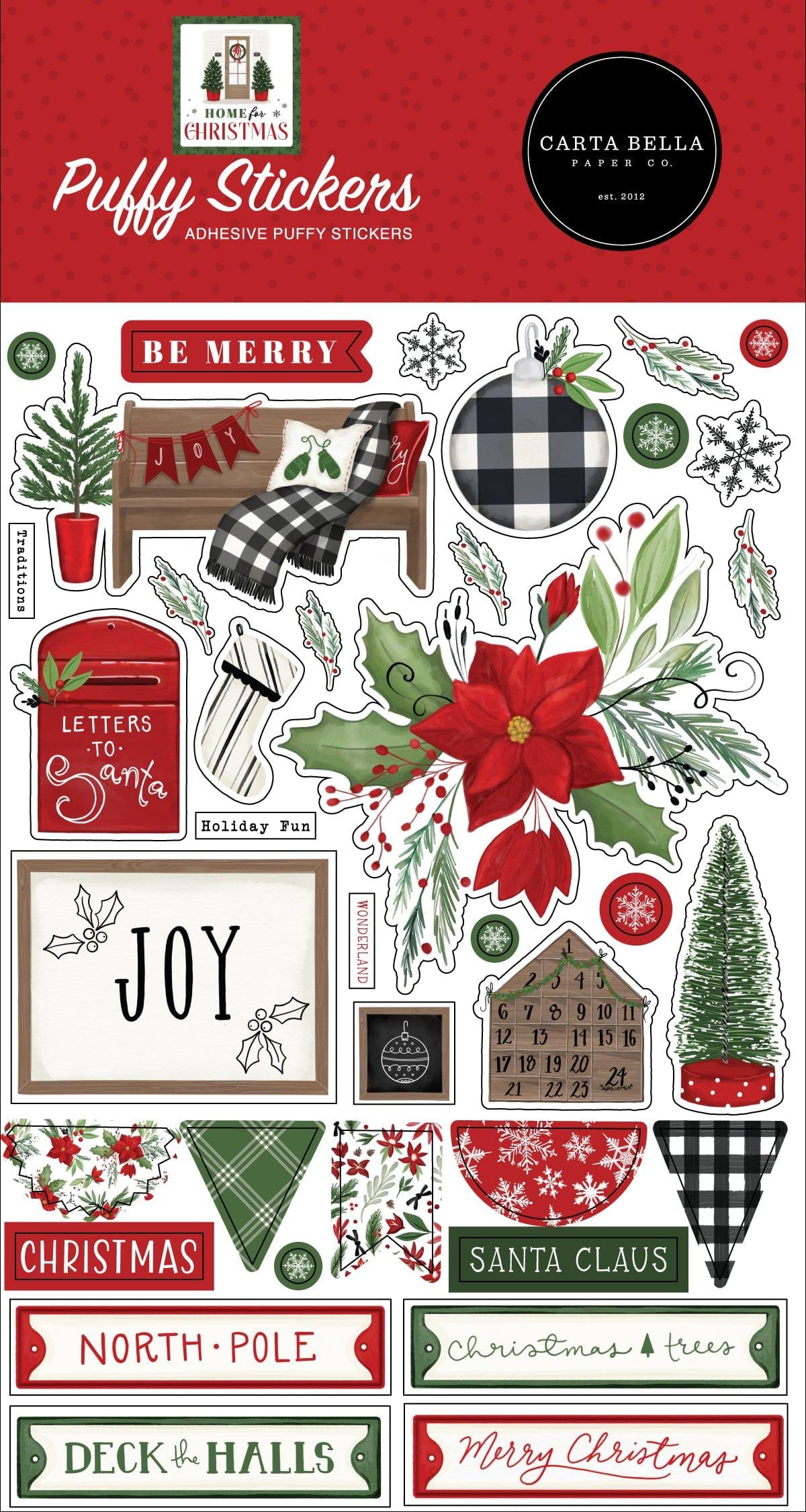 Home For Christmas Collection 4 x 8 Self-Adhesive, Puffy Scrapbook Stickers by Carta Bella - Scrapbook Supply Companies