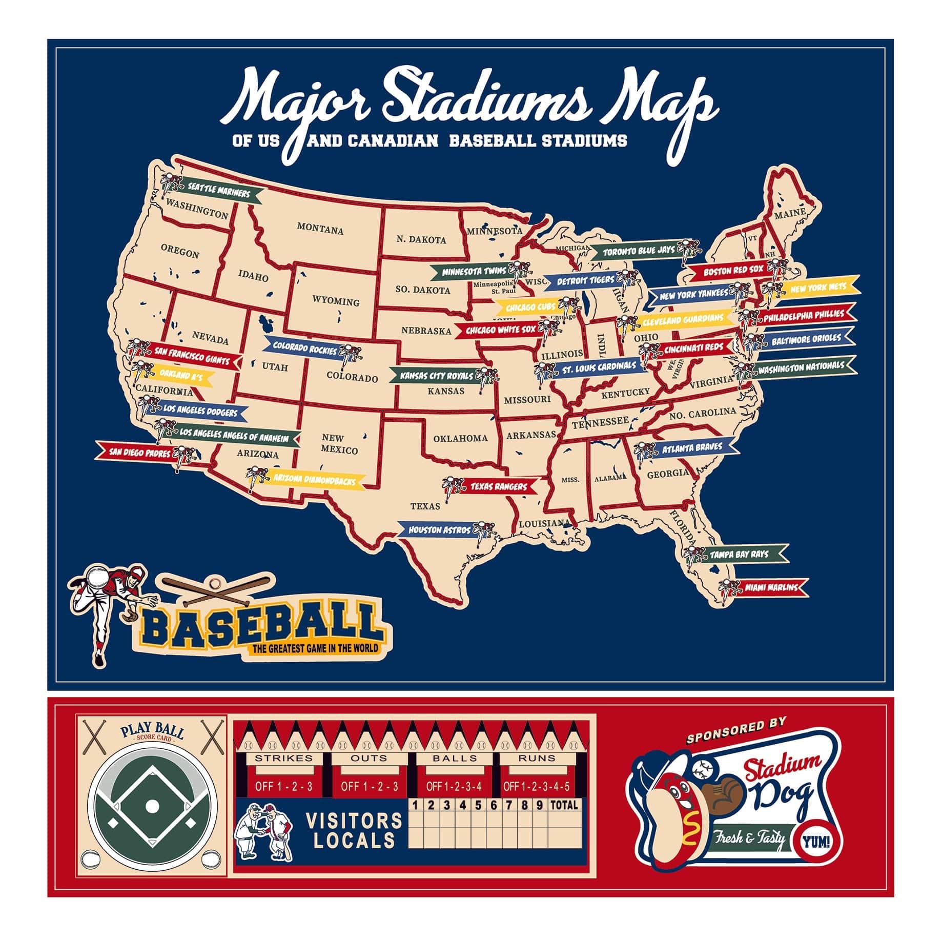 Home Run Collection Major Stadium Map 12 x 12 Double-Sided Scrapbook Paper by Carta Bella - Scrapbook Supply Companies