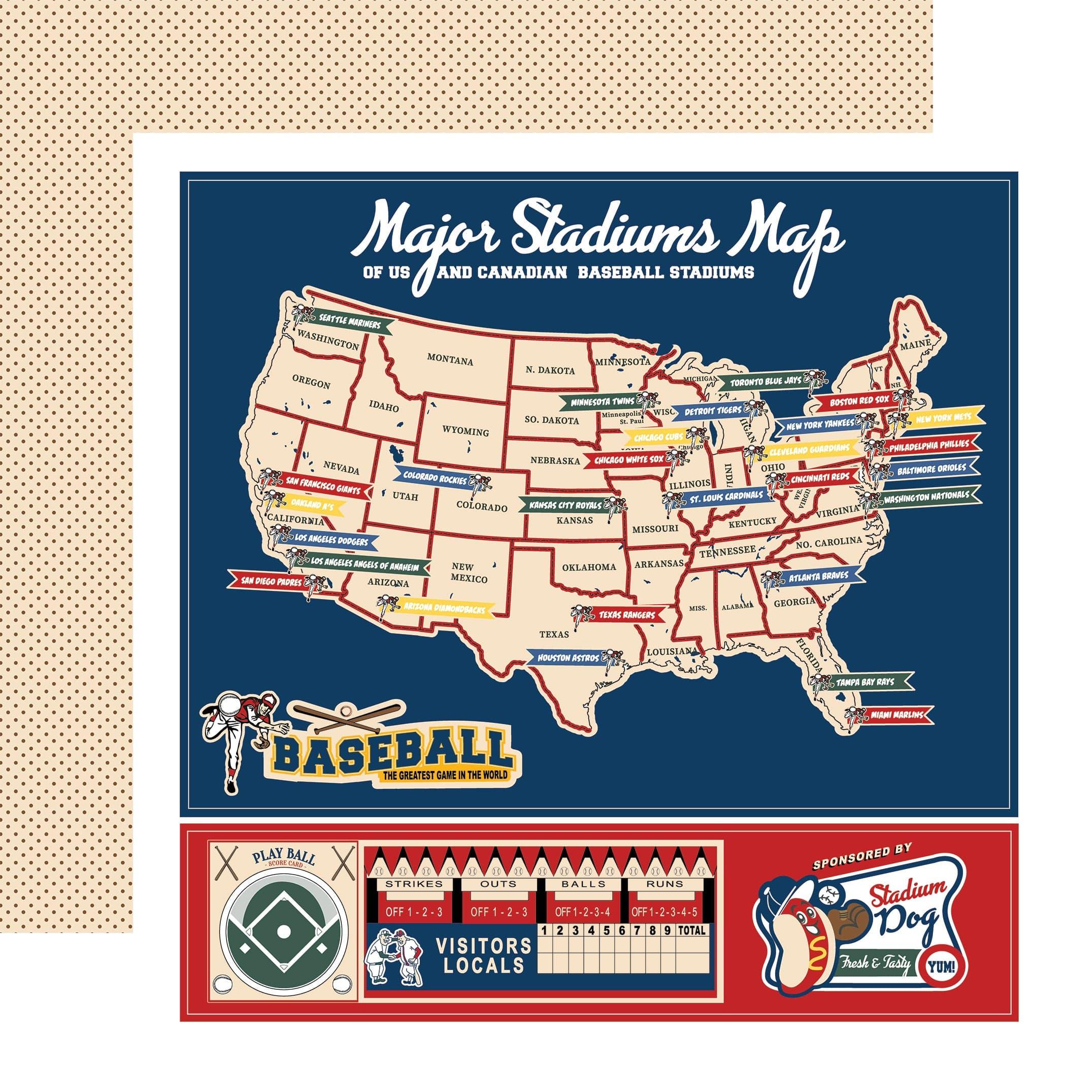 Home Run Collection Major Stadium Map 12 x 12 Double-Sided Scrapbook Paper by Carta Bella