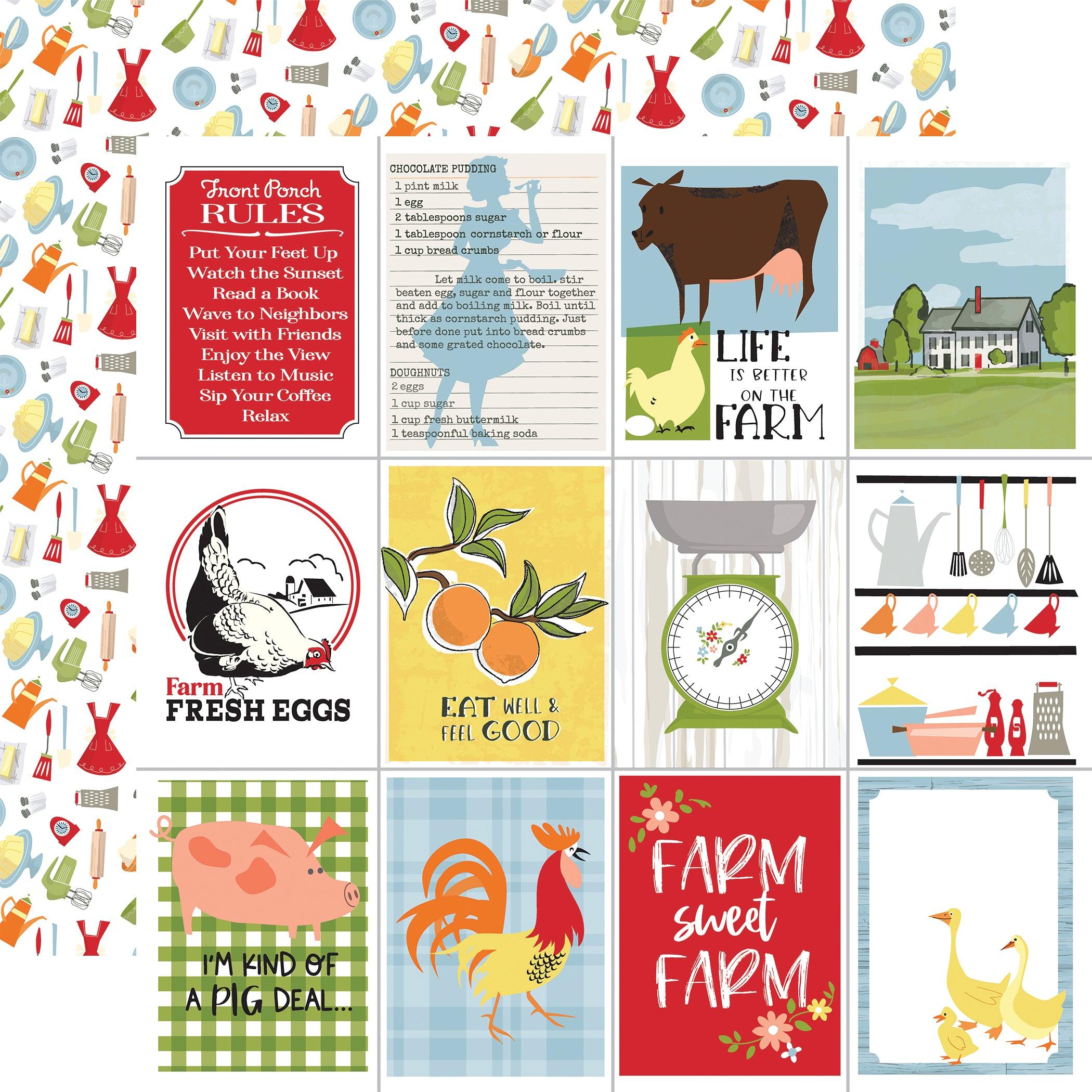 Farmhouse Living Collection 3x4 Journaling Cards 12 x 12 Double-Sided Scrapbook Paper by Carta Bella