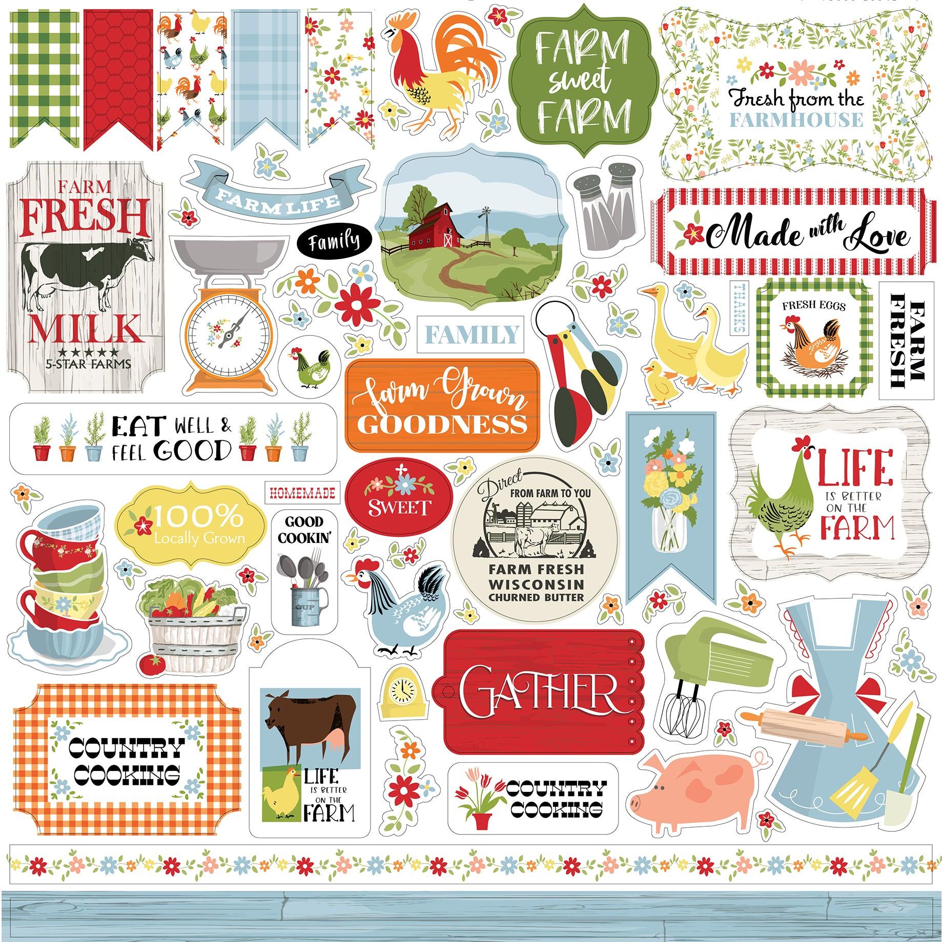 Farmhouse Living Collection Elements 12 x 12 Scrapbook Sticker Sheet by Carta Bella - Scrapbook Supply Companies