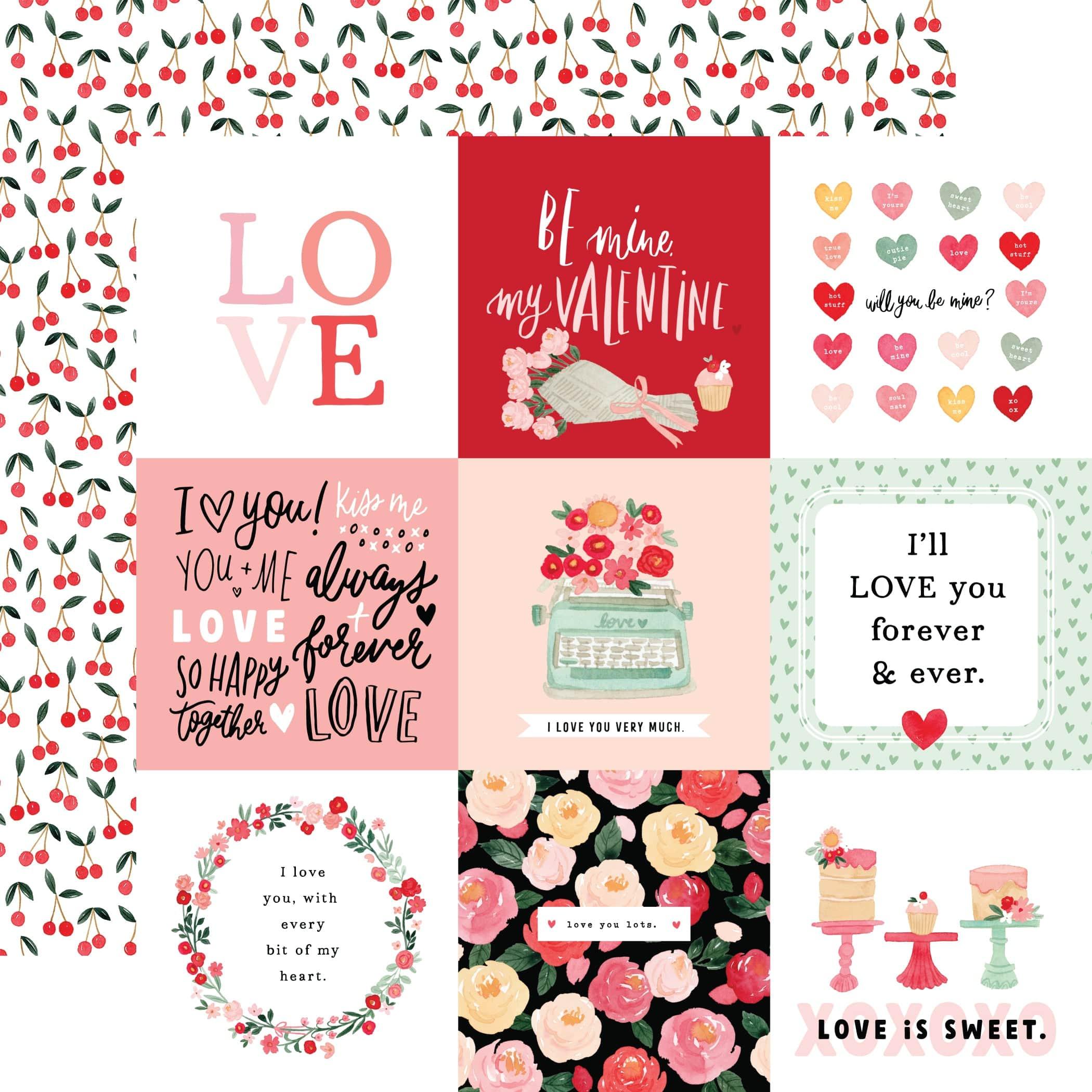 My Valentine Collection 4x4 Journaling Cards 12 x 12 Double-Sided Scrapbook Paper by Carta Bella