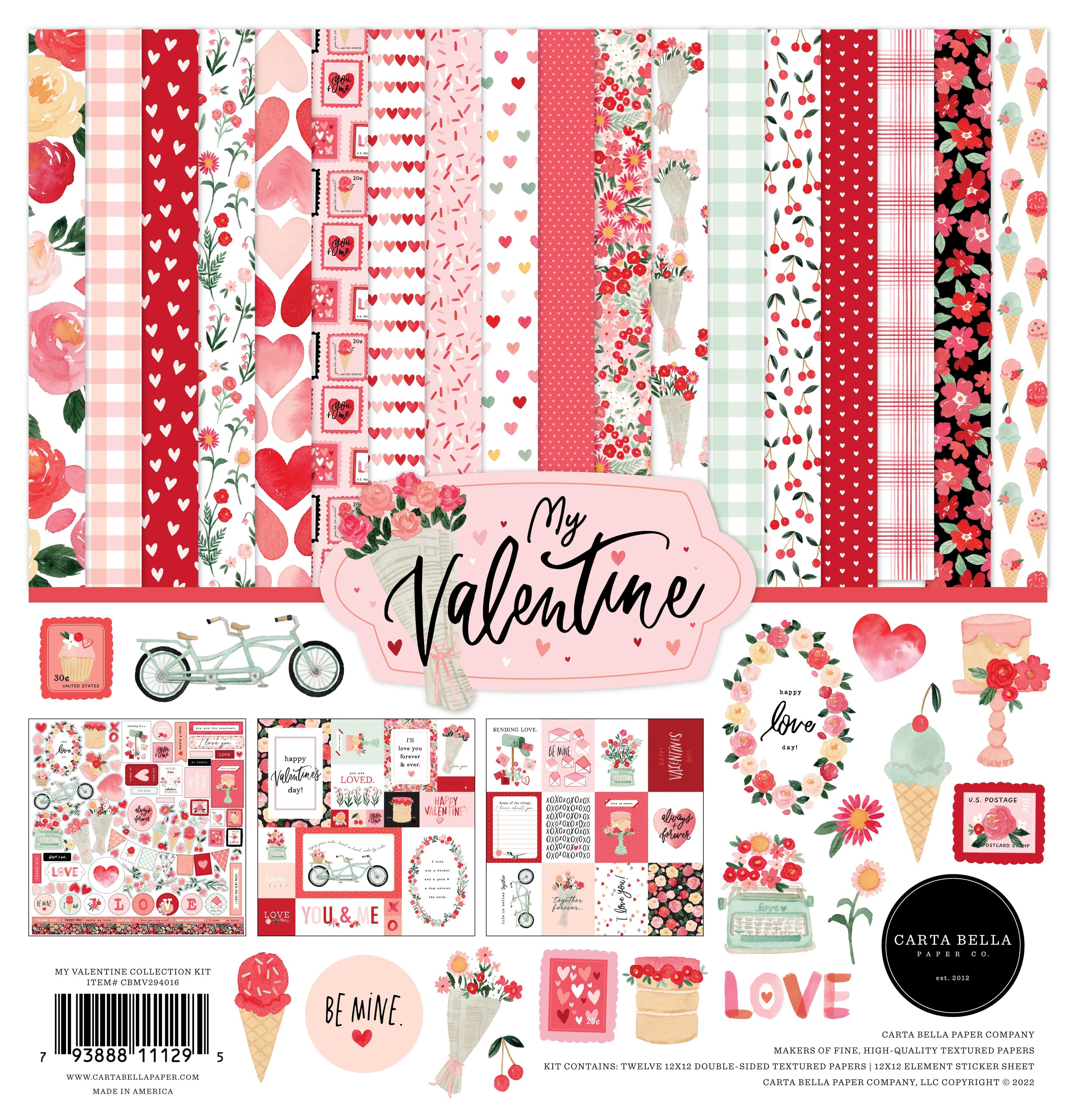 My Valentine Collection 12 x 12 Scrapbook Paper & Sticker Pack by Carta  Bella