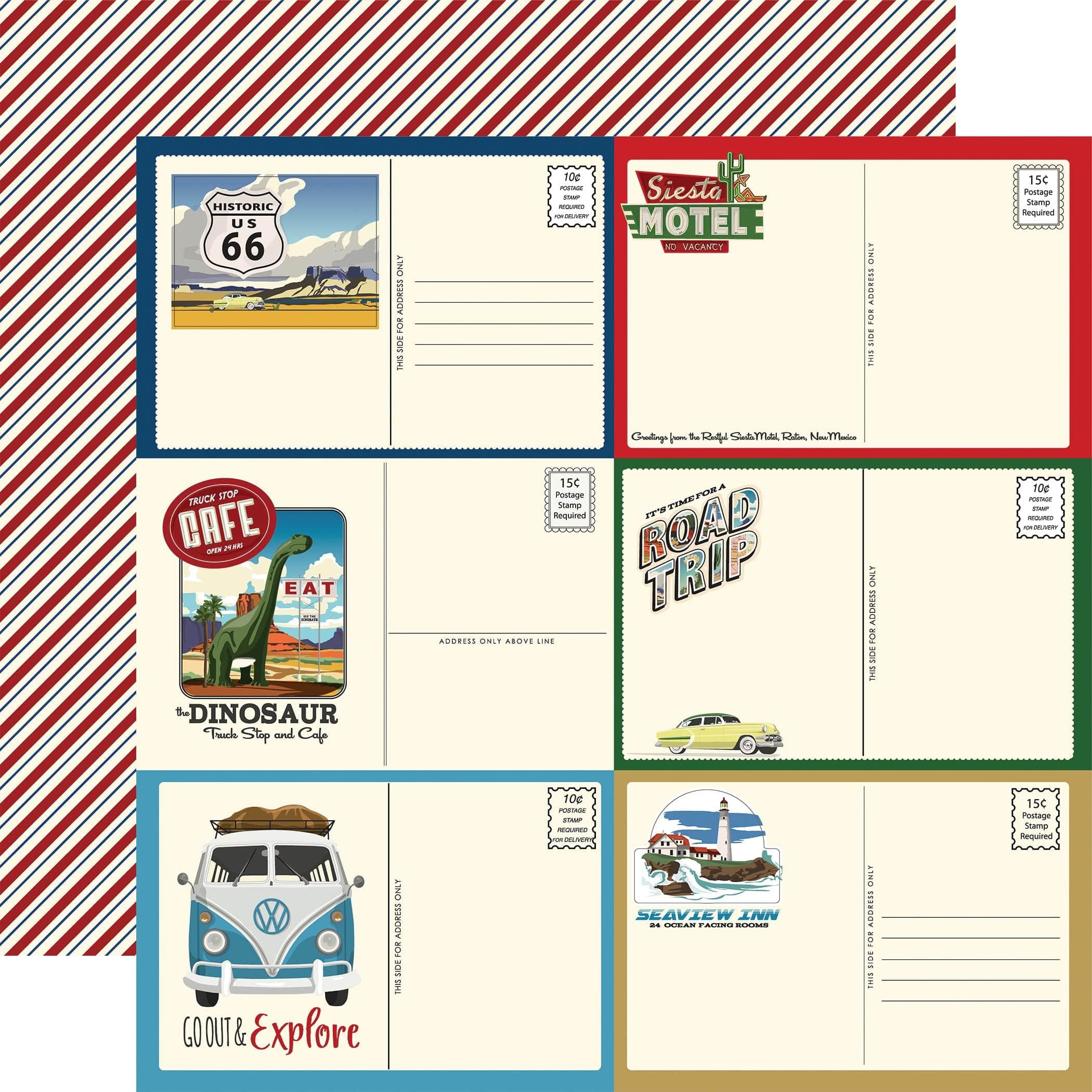 Road Trip Collection Post Cards 12 x 12 Double-Sided Scrapbook Paper by Carta Bella
