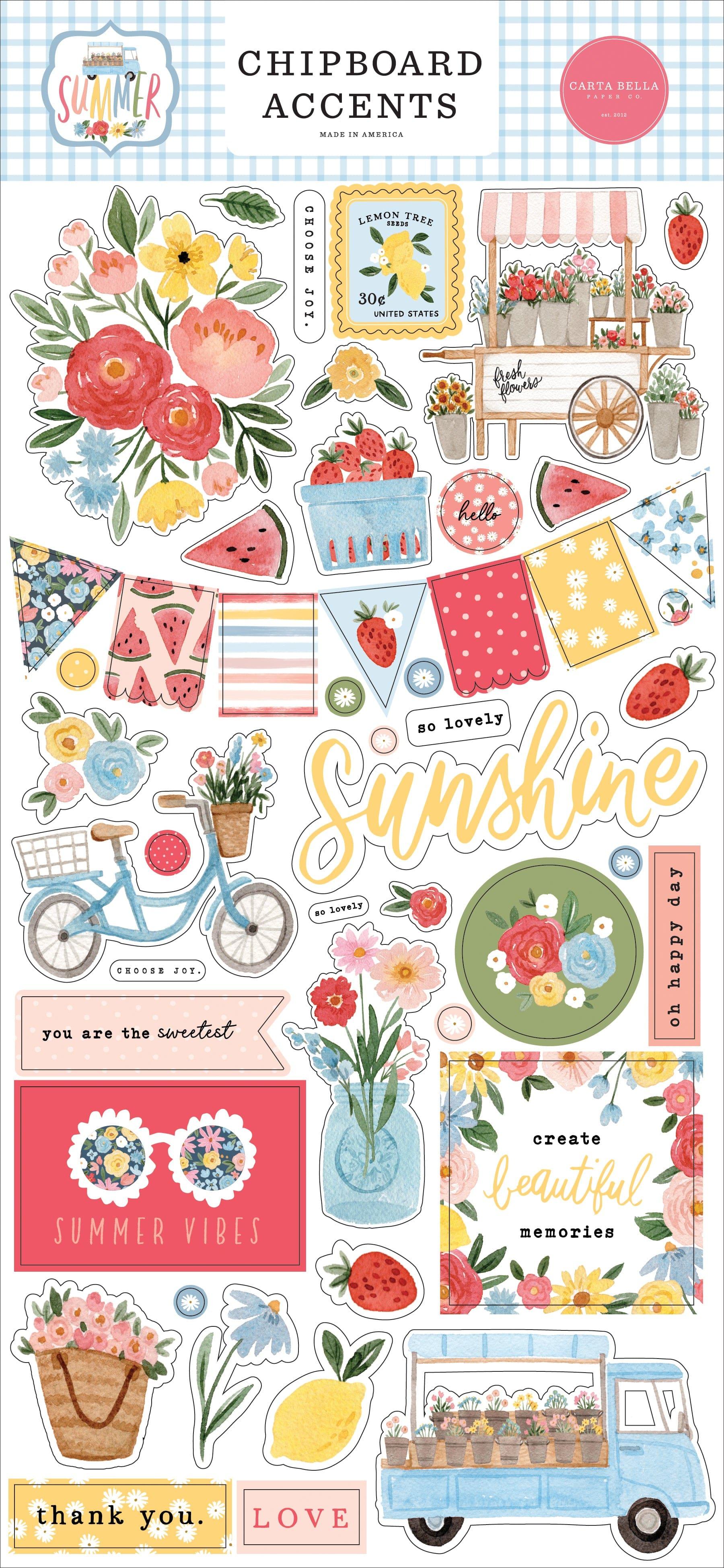 Summer Collection 6 x 12 Chipboard Accents Scrapbook Embellishments by Carta Bella - Scrapbook Supply Companies