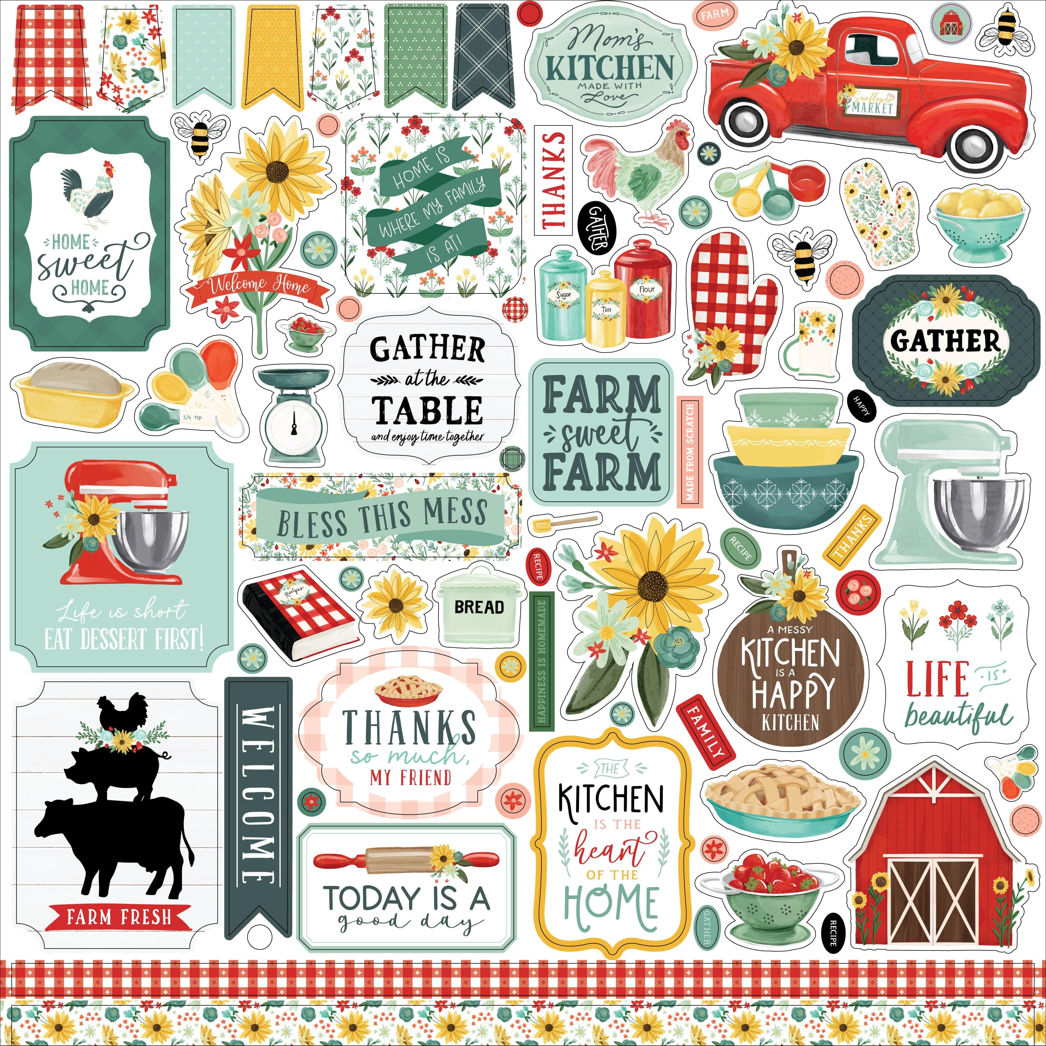 Sunflower Market Collection 12 x 12 Scrapbook Sticker Sheet by Carta Bella - Scrapbook Supply Companies
