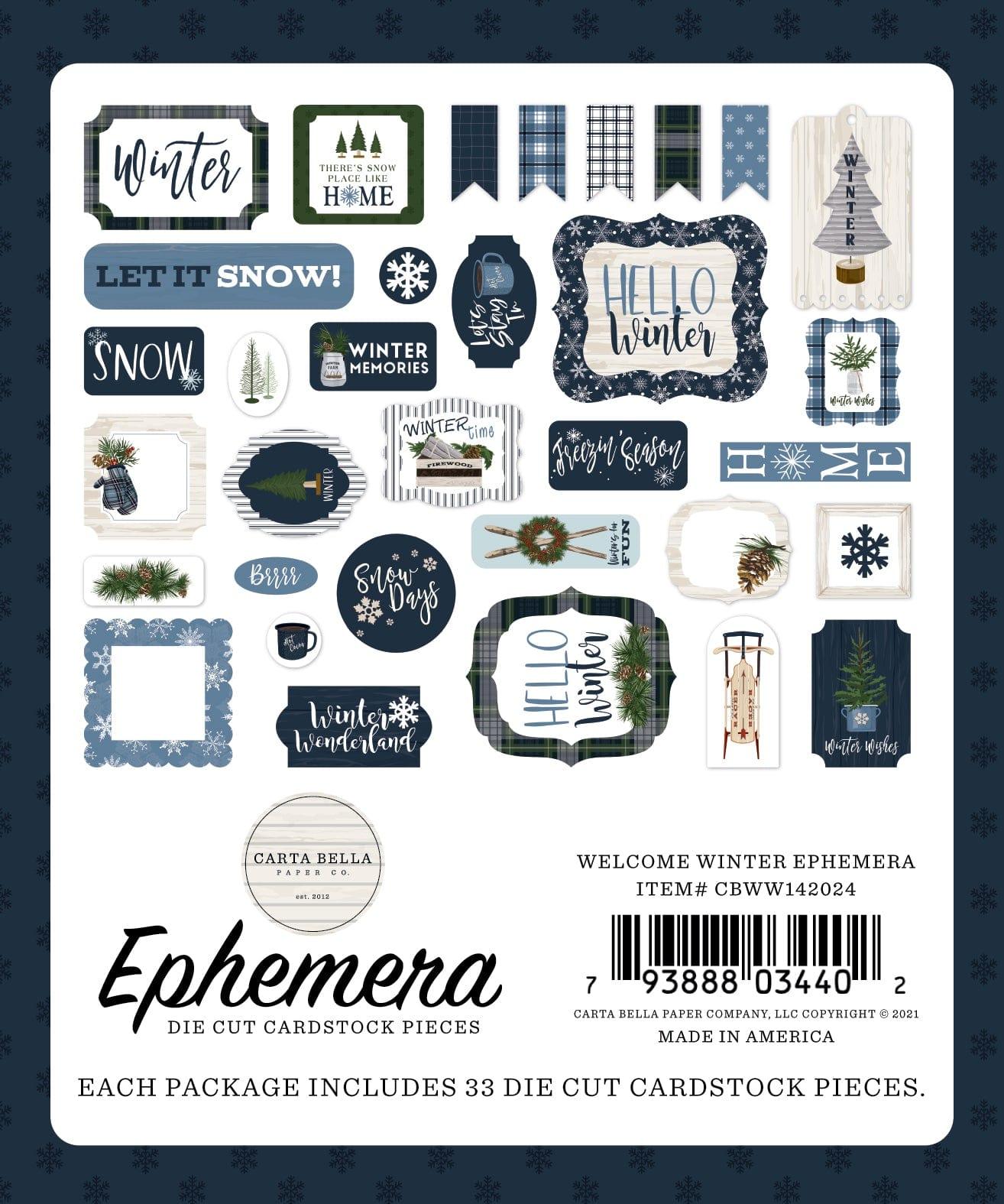 Welcome Winter Collection 5 x 5 Scrapbook Ephemera Die Cuts by Carta Bella - Scrapbook Supply Companies