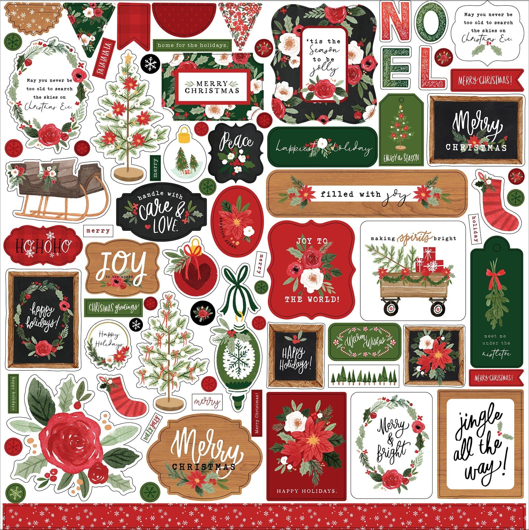 Happy Christmas Collection 12 x 12 Scrapbook Sticker Sheet by Carta Bella - Scrapbook Supply Companies