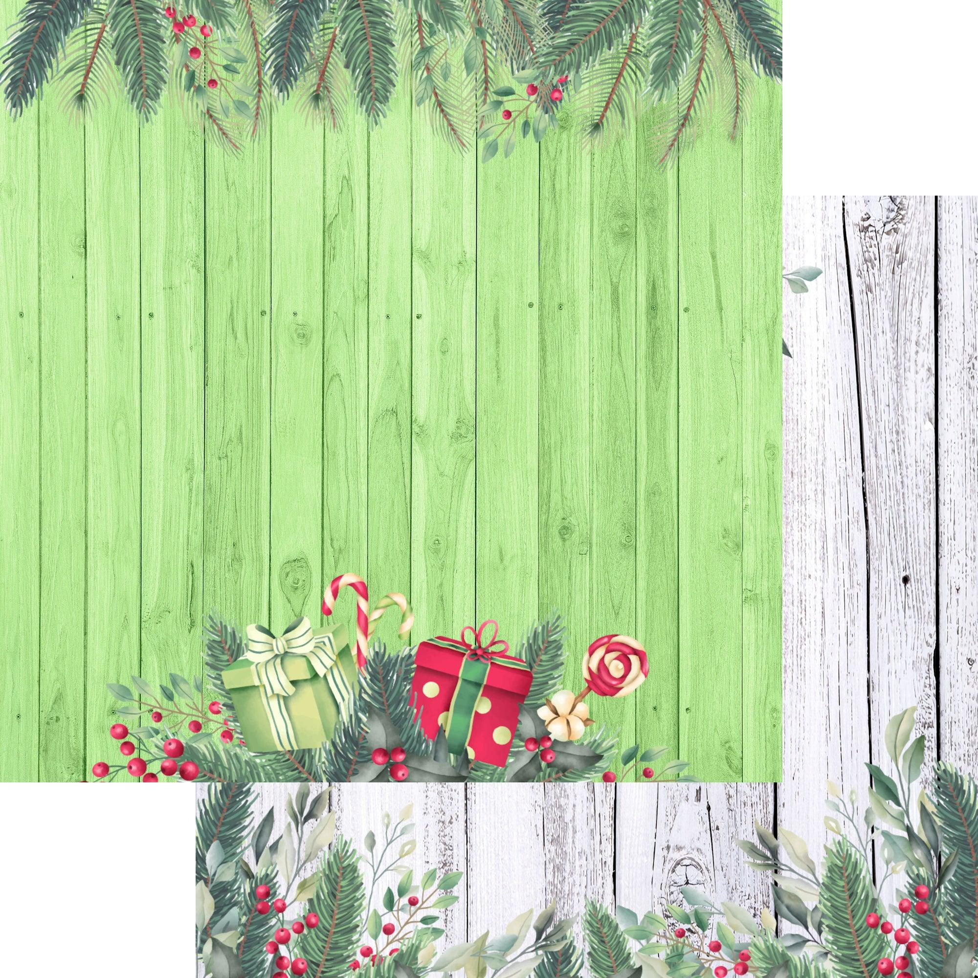 Country Christmas Watercolor Collection Evergreen 12 x 12 Double-Sided Scrapbook Paper by SSC Designs - Scrapbook Supply Companies