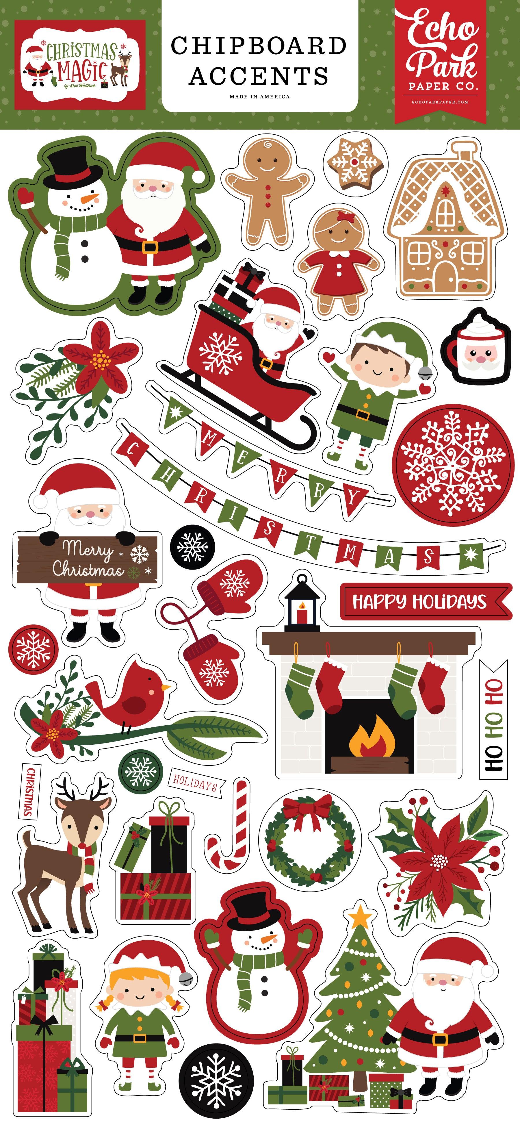 Christmas Magic Collection 6 x 12 Scrapbook Chipboard Accents by Echo Park Paper - Scrapbook Supply Companies