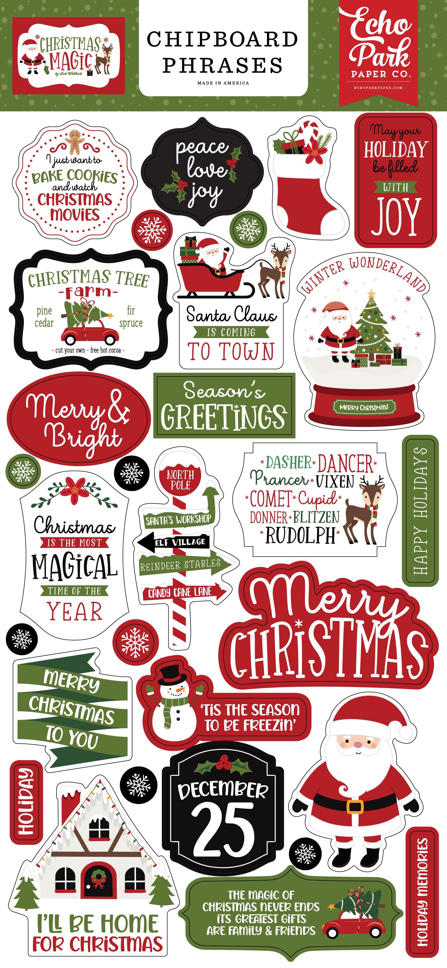 Christmas Magic Collection 6 x 12 Scrapbook Chipboard Phrases by Echo Park Paper - Scrapbook Supply Companies