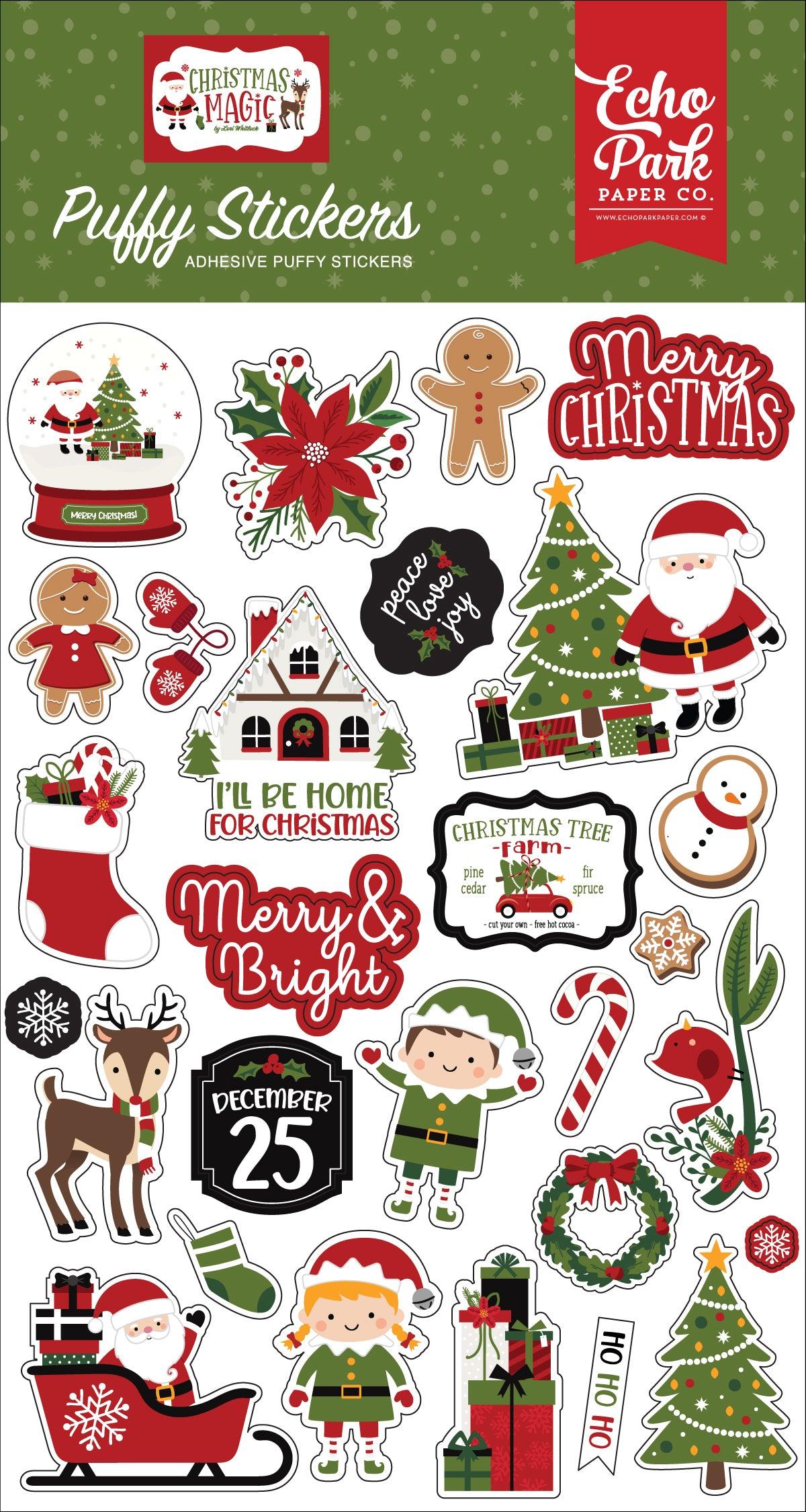 Christmas Magic Collection 4 x 7 Puffy Stickers Scrapbook Embellishments by Echo Park Paper - Scrapbook Supply Companies