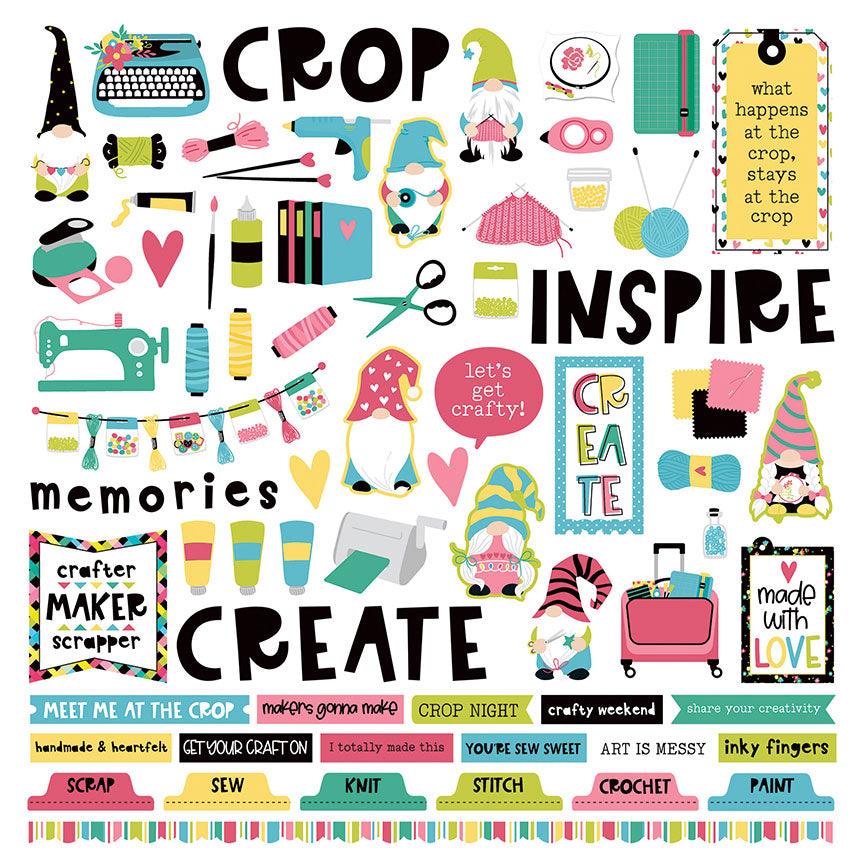 Crafting With My Gnomies Collection 12 x 12 Cardstock Scrapbook Sticker Sheet by Photo Play Paper