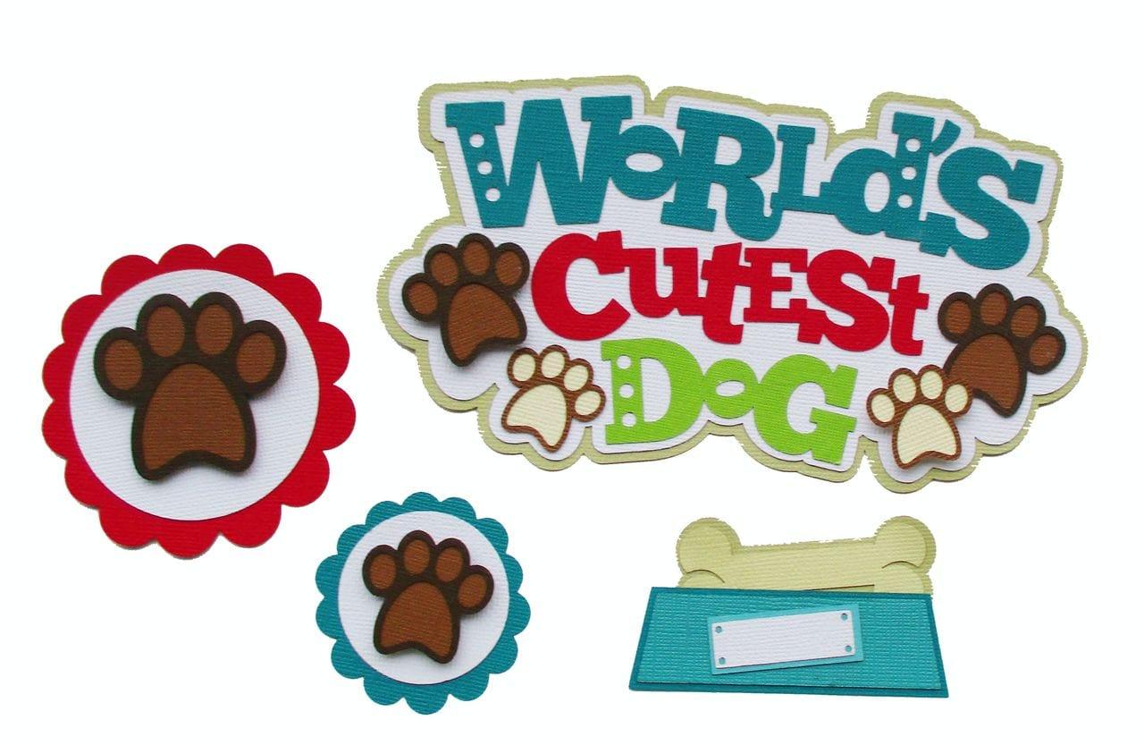 World's Cutest Dog 5 x 6 Title, Dog Bowl & Badges 4-Piece Set Fully-Assembled Laser Cut Scrapbook Embellishment by SSC Laser Designs