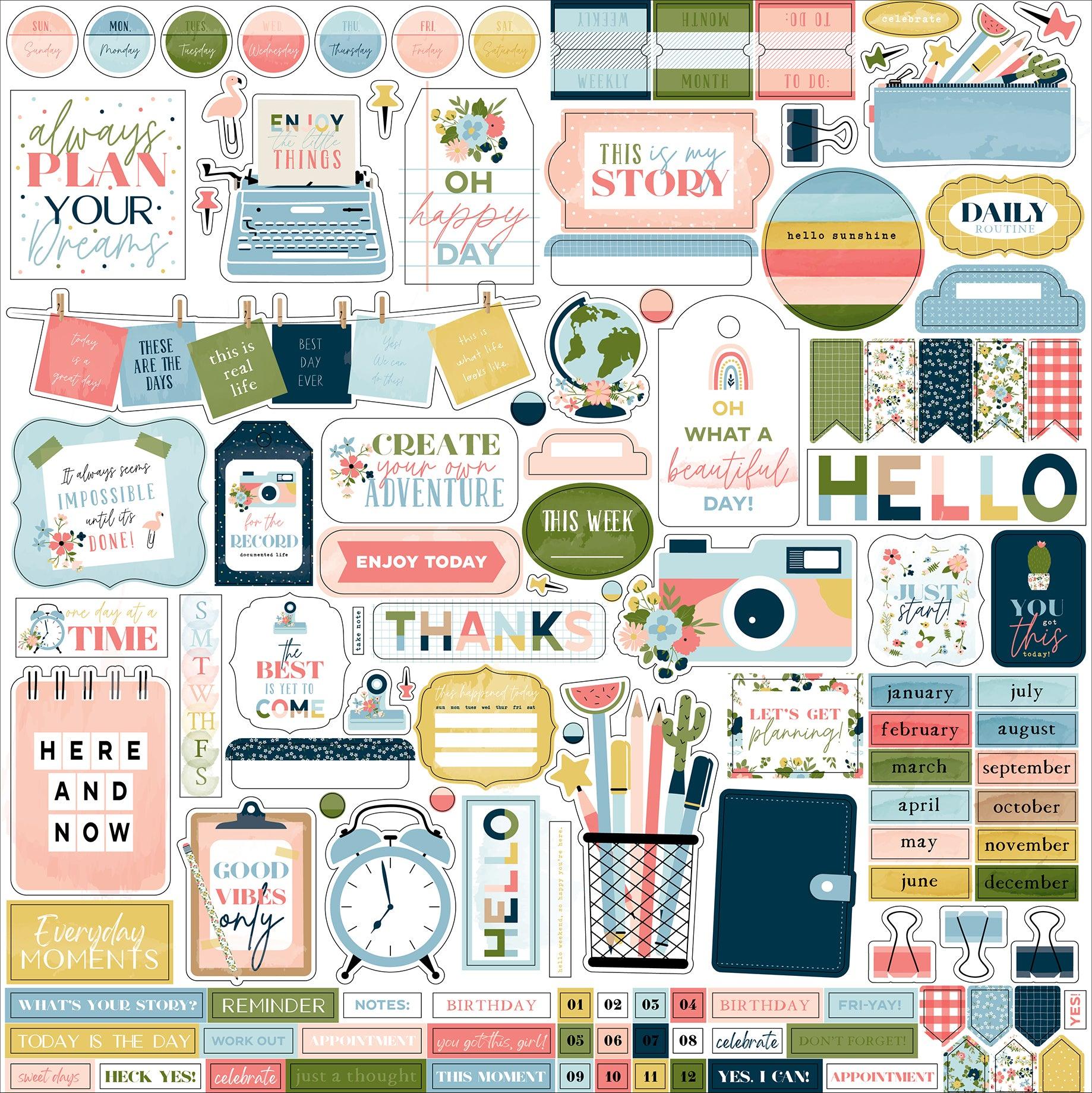 Day In The Life Collection 12 x 12 Scrapbook Sticker Sheet by Echo Park Paper - Scrapbook Supply Companies