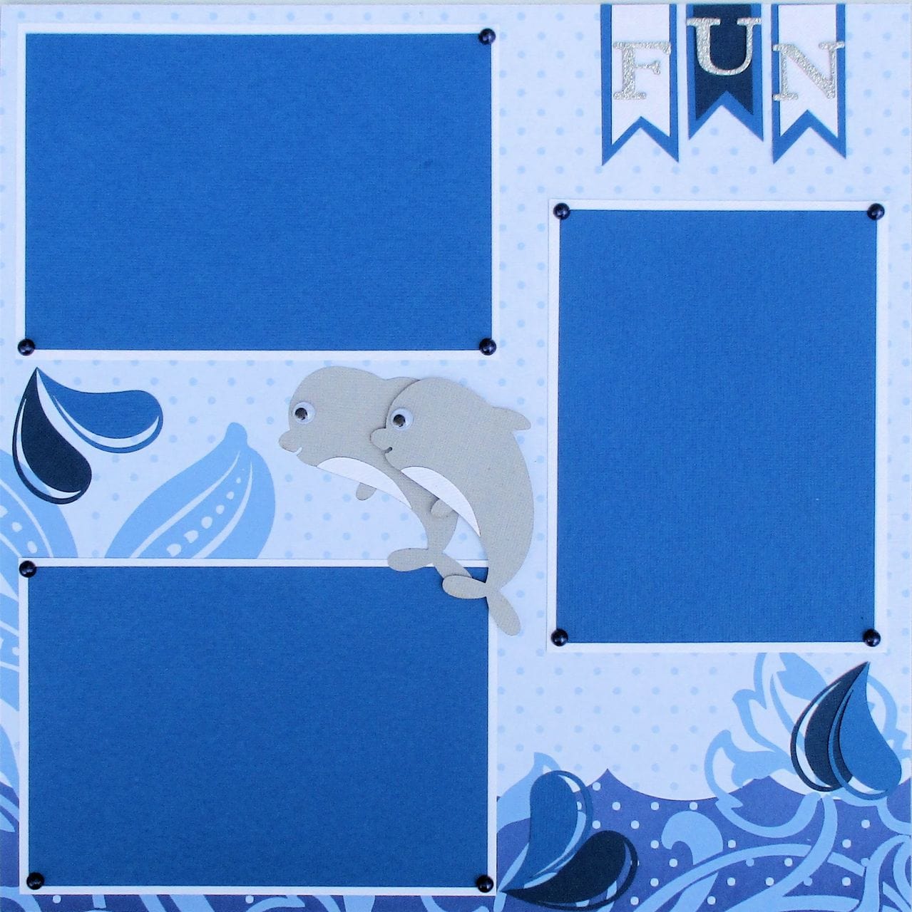 Swimming With Dolphins (2) - 12 x 12 Pages, Fully-Assembled & Hand-Crafted 3D Scrapbook Premade by SSC Designs