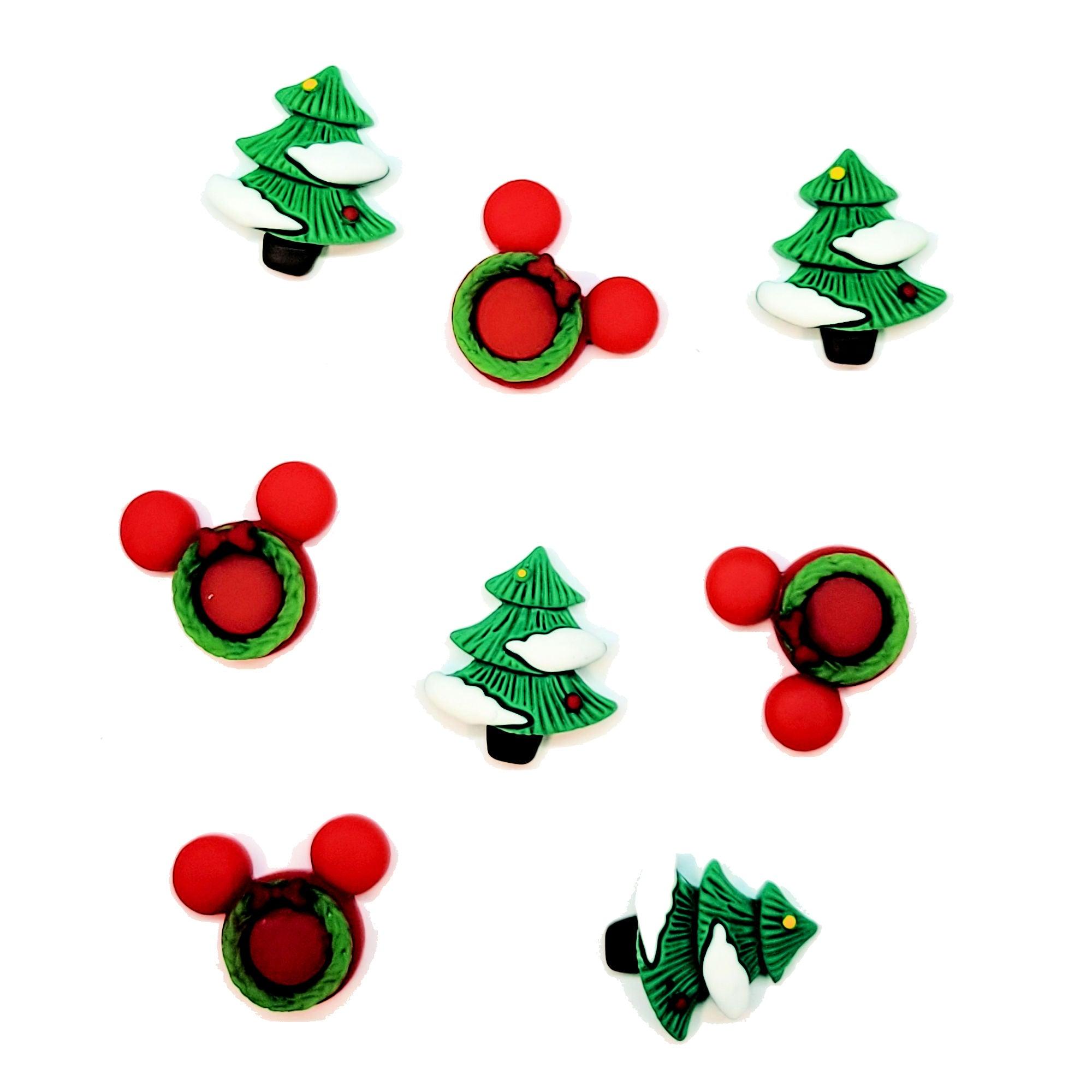 Disneyana Collection Mouse Ear Wreaths & Christmas Trees Flatback Scrapbook Buttons by SSC Designs - 8 Pieces