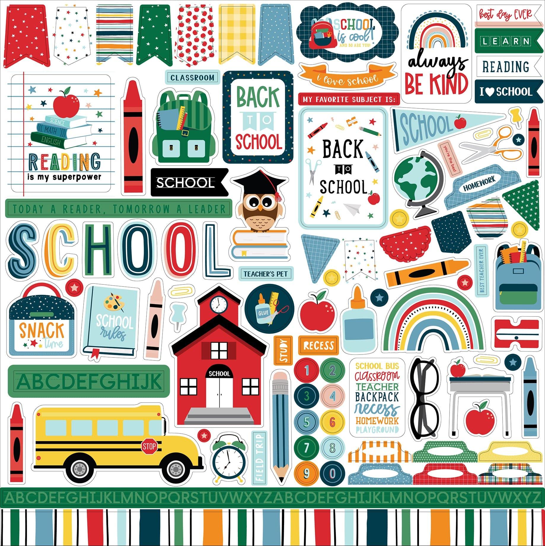 First Day Of School Collection 12 x 12 Scrapbook Sticker Sheet by Echo Park Paper - Scrapbook Supply Companies