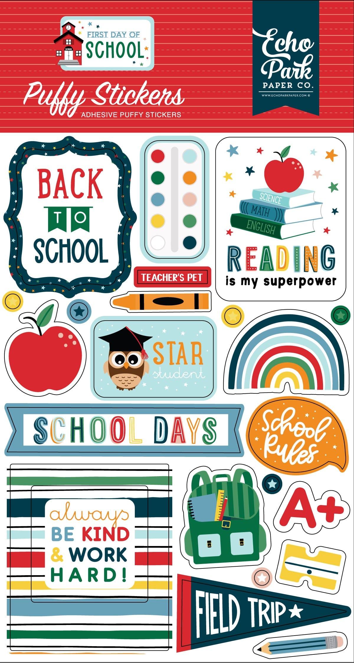 First Day of School Collection 4 x 7 Puffy Stickers Scrapbook Embellishments by Echo Park Paper - Scrapbook Supply Companies