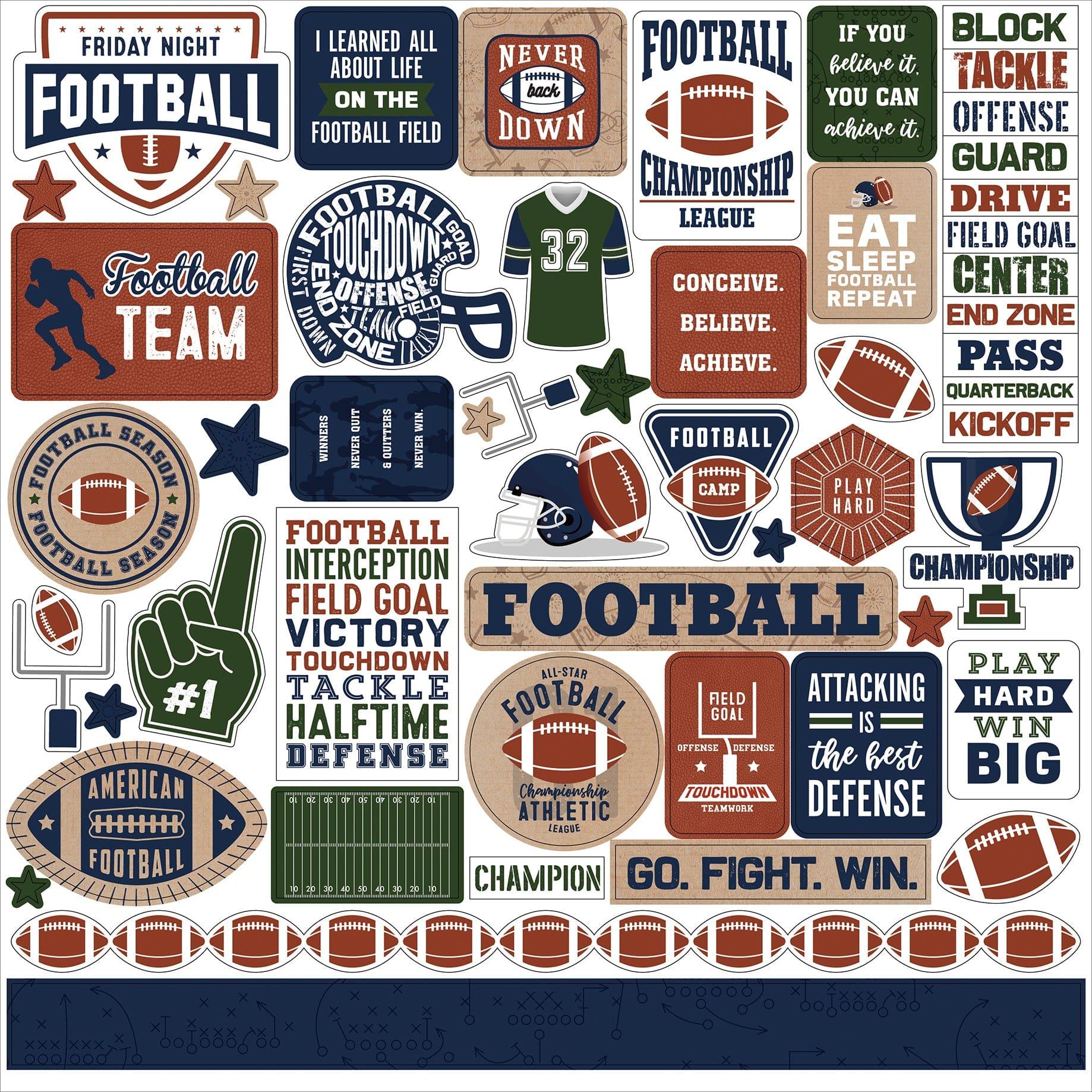 Football Collection 12 x 12 Scrapbook Sticker Sheet by Echo Park Paper - Scrapbook Supply Companies