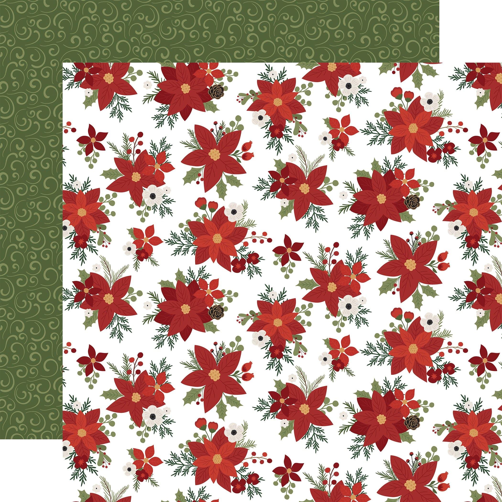 Gnome For Christmas Collection Santa's Poinsettias 12 x 12 Double-Sided Scrapbook Paper by Echo Park Paper - Scrapbook Supply Companies