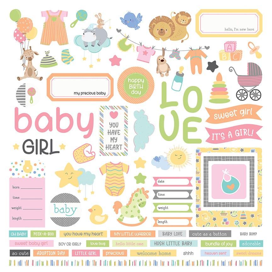 Hush Little Baby Collection Girl 12 x 12 Cardstock Scrapbook Sticker Sheet by Photo Play Paper