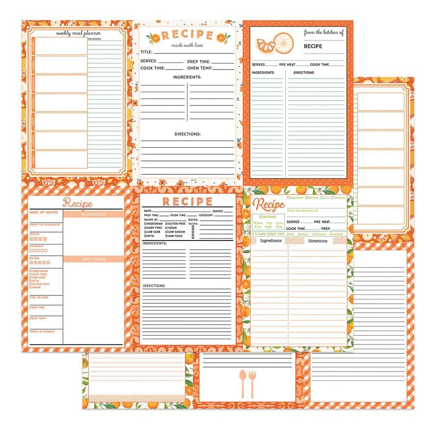 Happy Fruit Collection Orange Vertical Recipe Cards 12 x 12 Double-Sided Scrapbook Paper by Photo Play Paper - Scrapbook Supply Companies
