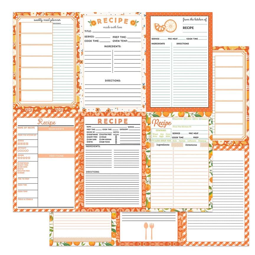 Happy Fruit Collection Orange Vertical Recipe Cards 12 x 12 Double-Sided Scrapbook Paper by Photo Play Paper