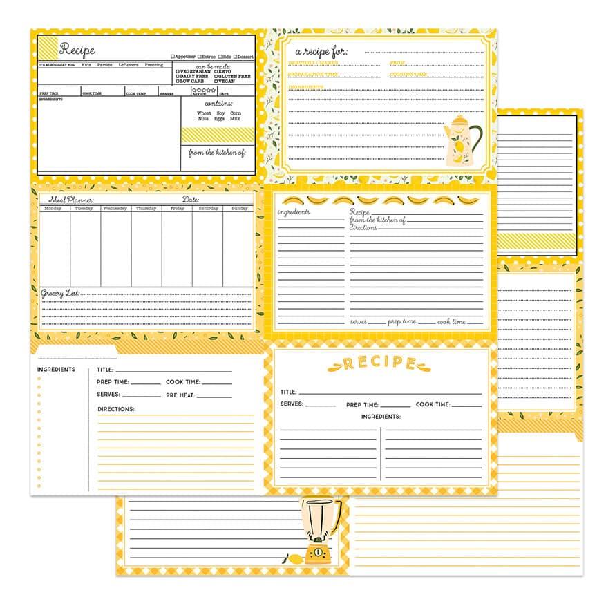 Happy Fruit Collection Yellow Horizontal Recipe Cards 12 x 12 Double-Sided Scrapbook Paper by Photo Play Paper