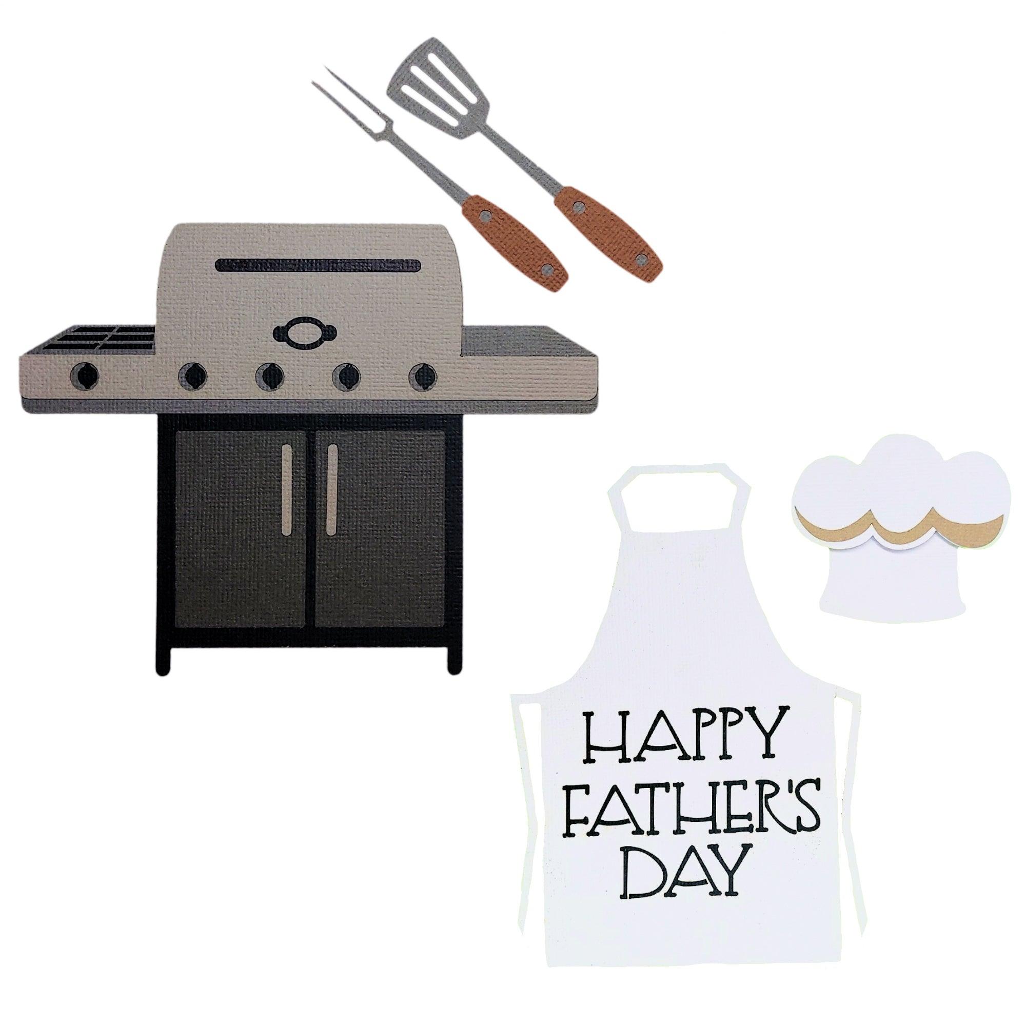 Father's Day Grill, Apron, & Tools Fully-Assembled Laser Cut Scrapbook Embellishment by SSC Laser Designs