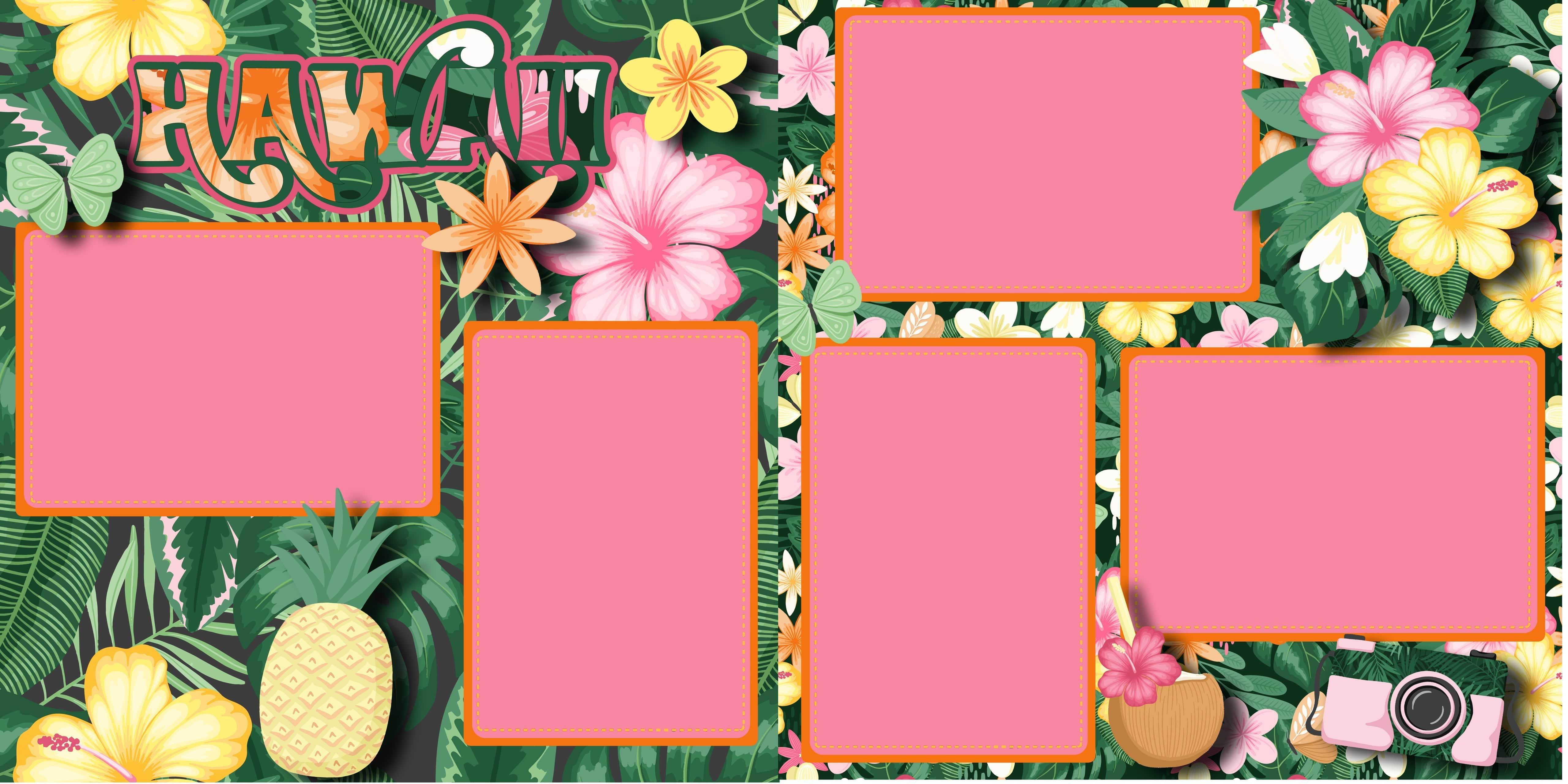 Hawaii Tropical Hibiscus (2) - 12 x 12 Premade, Printed Scrapbook Pages by SSC Designs
