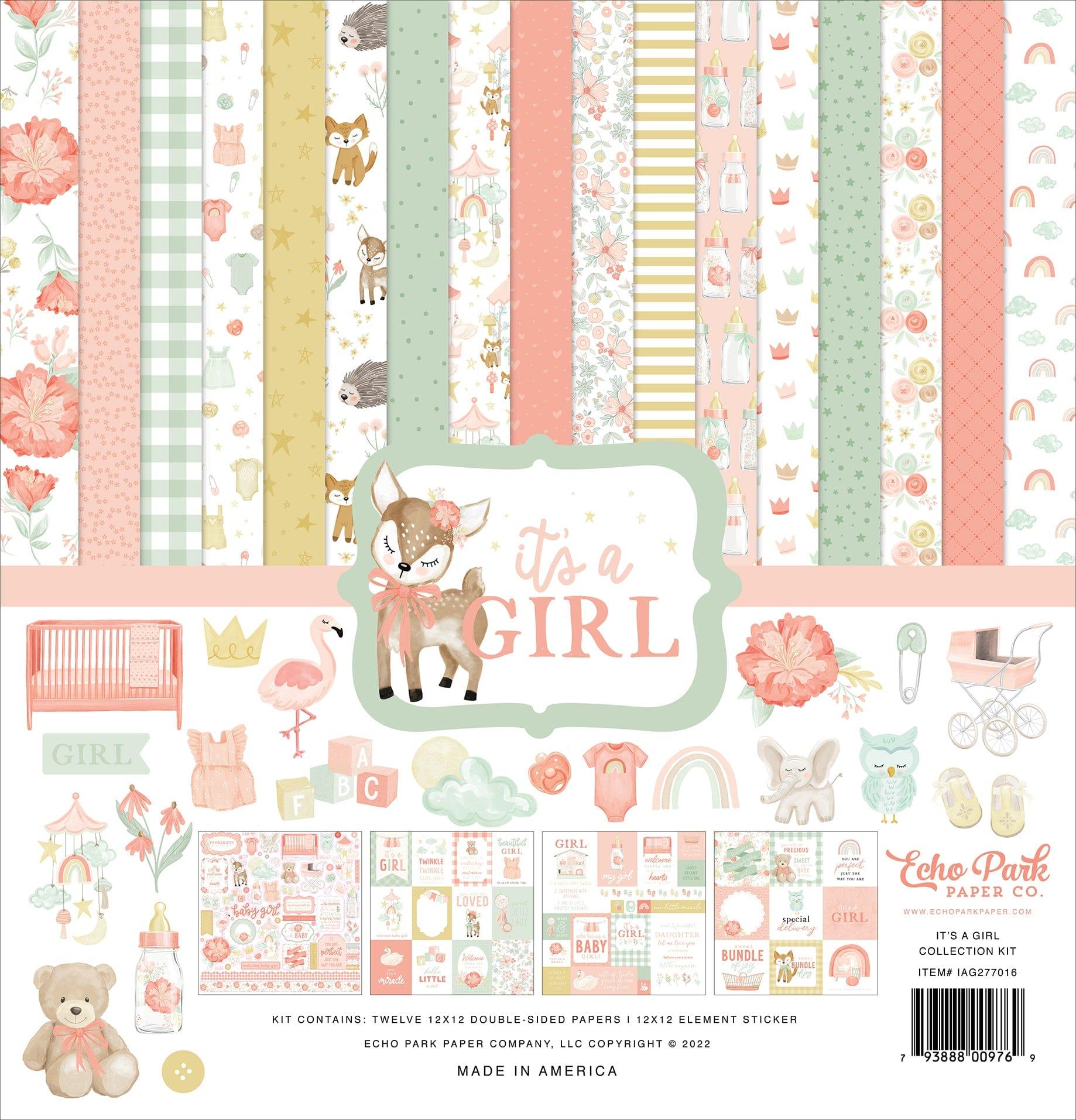 It's a Girl Collection 12 x 12 Double-Sided Scrapbook Paper Kit & Sticker Sheet by Echo Park Paper - 13 Pieces