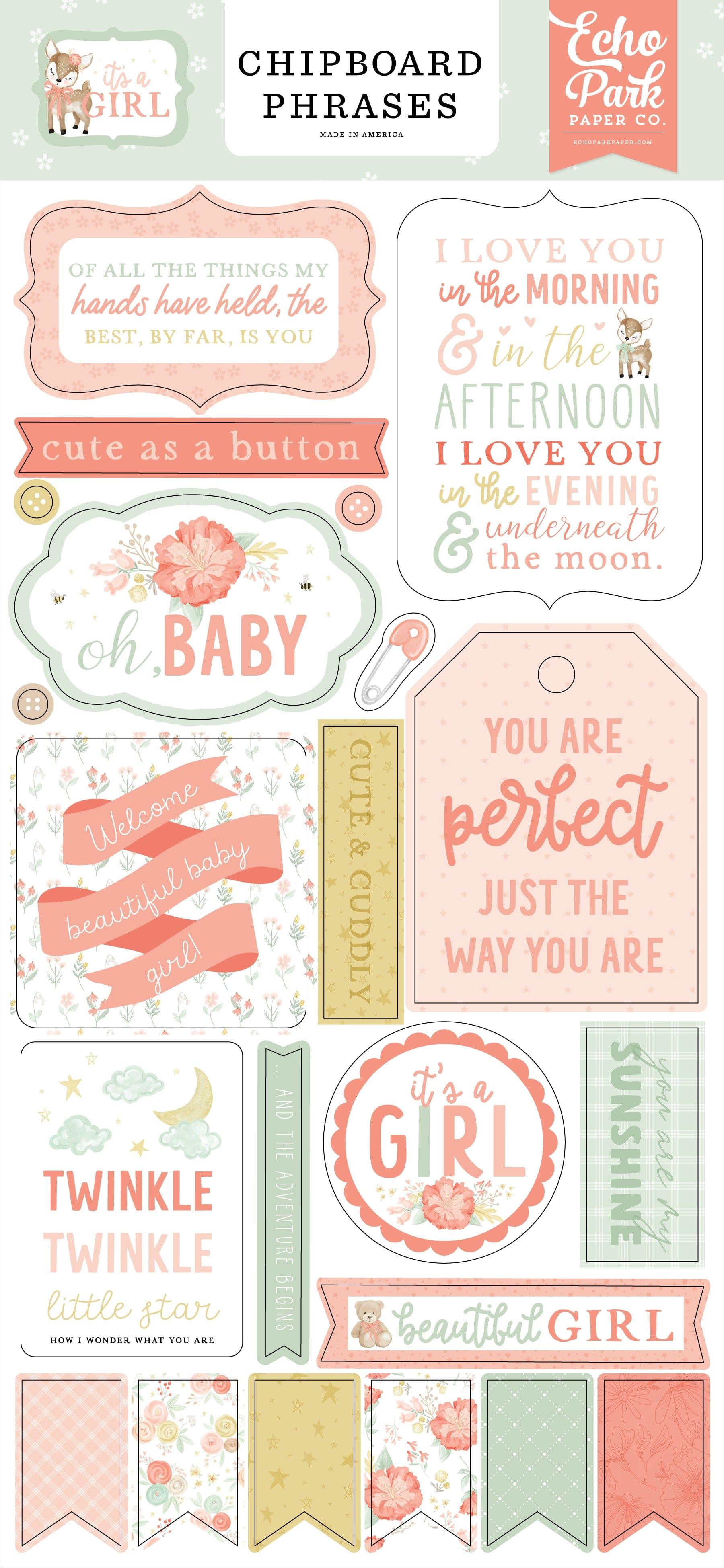 It's A Girl Collection 6 x 12 Scrapbook Chipboard Phrases by Echo Park Paper - Scrapbook Supply Companies