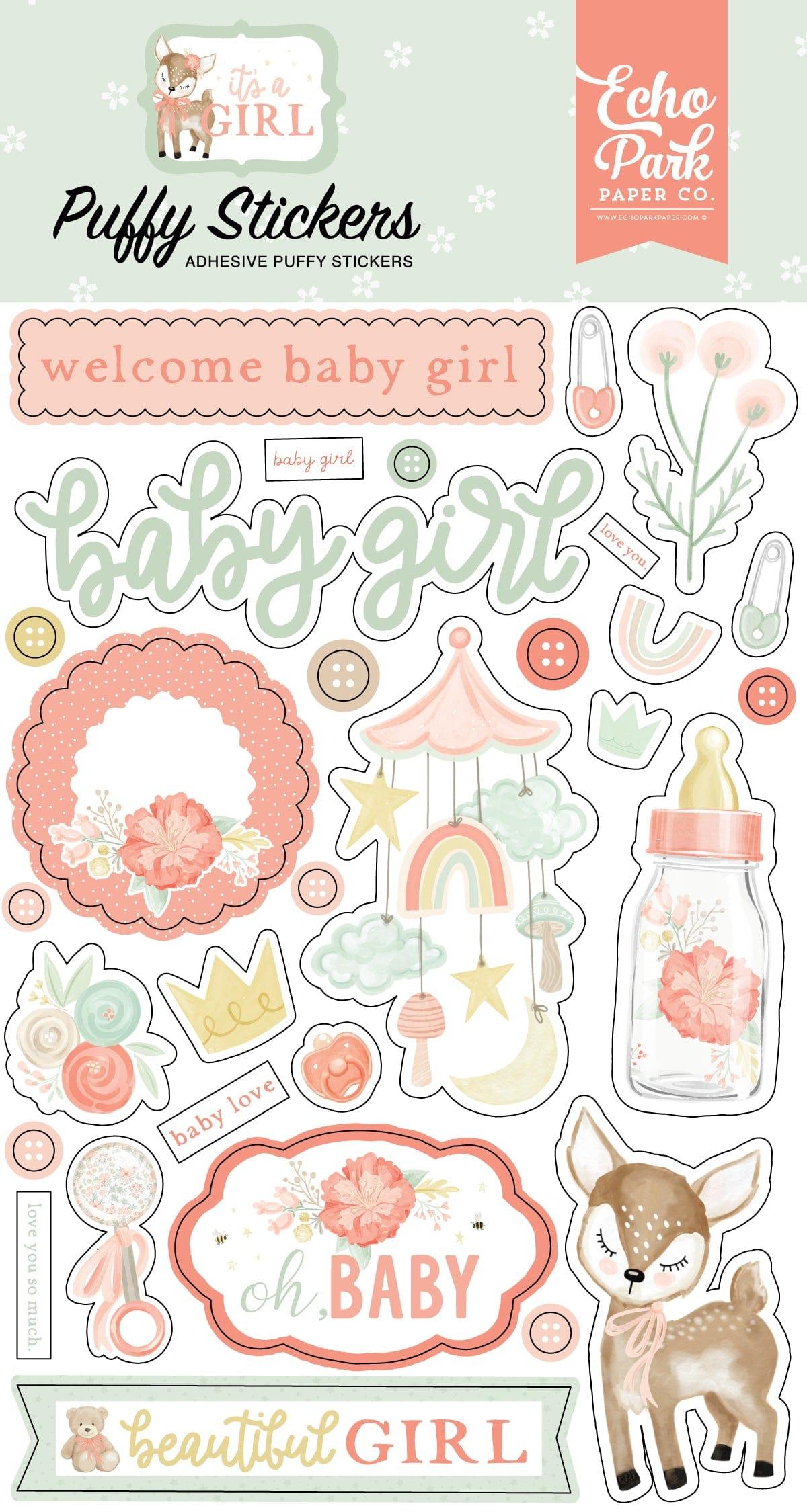 It's a Girl Collection 4 x 7 Puffy Stickers Scrapbook Embellishments by Echo Park Paper - Scrapbook Supply Companies