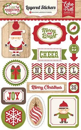 I Love Christmas Collection 5 x 7 Layered Sticker Scrapbook Embellishment by Echo Park Paper - Scrapbook Supply Companies