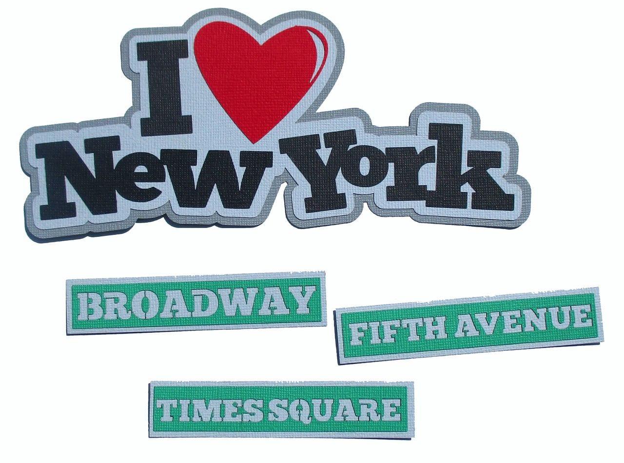 I Love New York 4-Piece Set Fully-Assembled 3 x 8 Laser Cut Scrapbook Embellishment by SSC Laser Designs