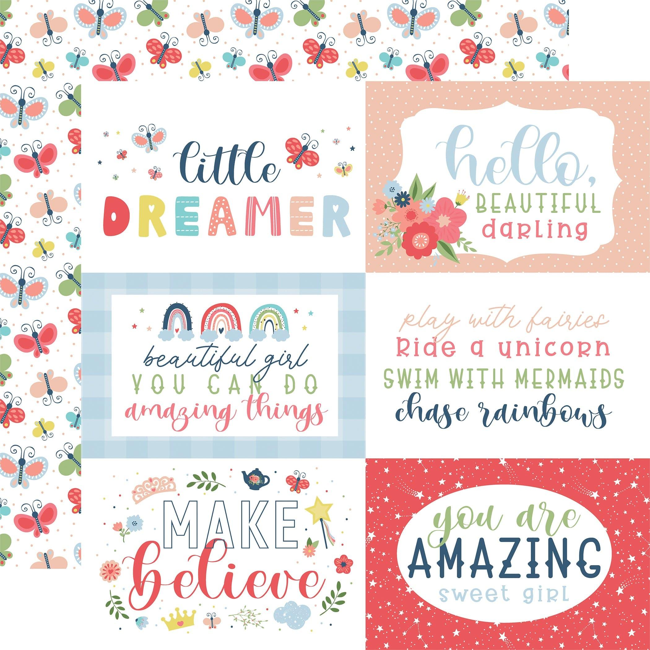Little Dreamer Girl Collection 6x4 Journaling Cards 12 x 12 Double-Sided Scrapbook Paper by Echo Park Paper