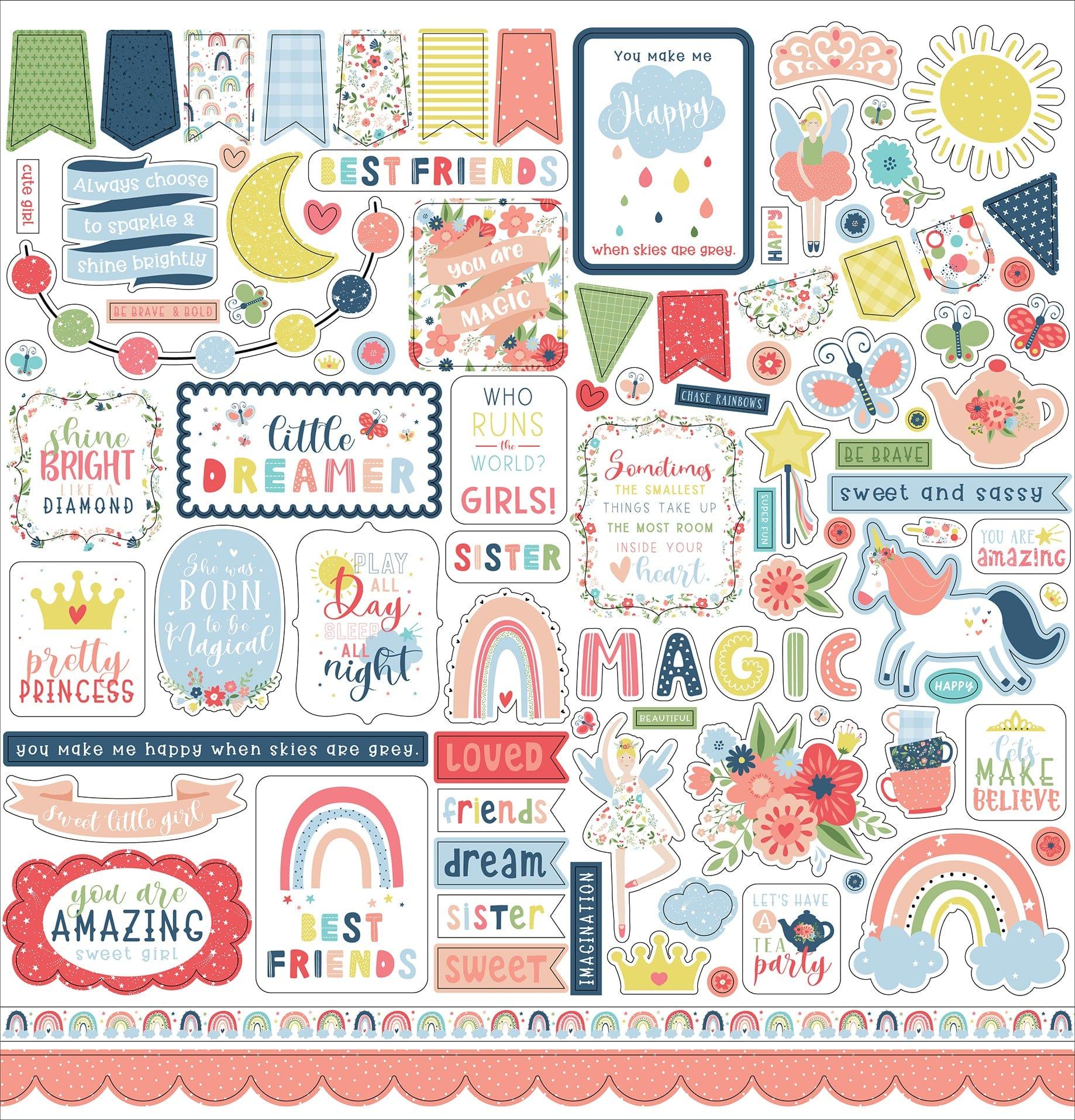 Little Dreamer Girl Collection 12 x 12 Scrapbook Sticker Sheet by Echo Park Paper - Scrapbook Supply Companies