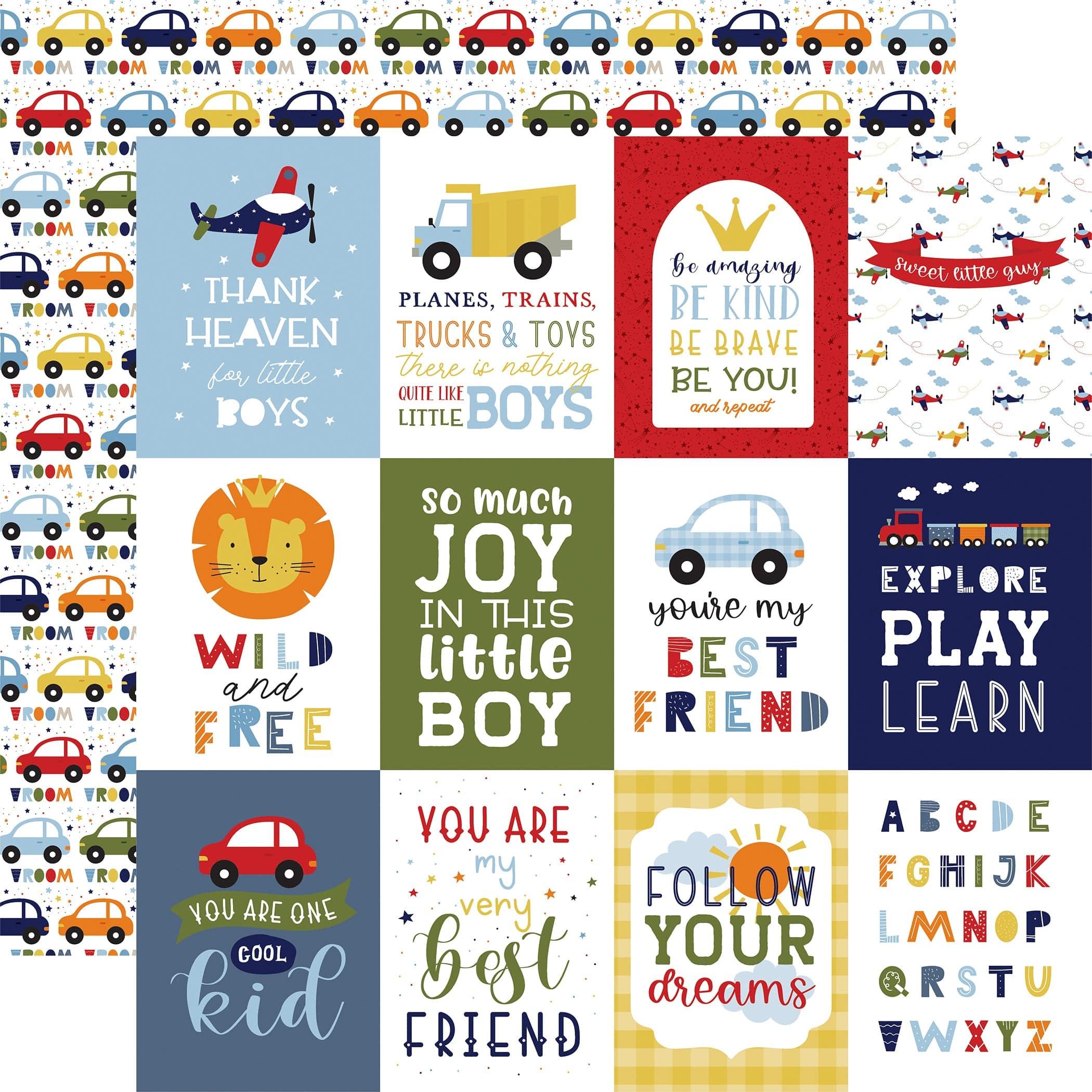 Little Dreamer Boy Collection 3x4 Journaling Cards 12 x 12 Double-Sided Scrapbook Paper by Echo Park Paper