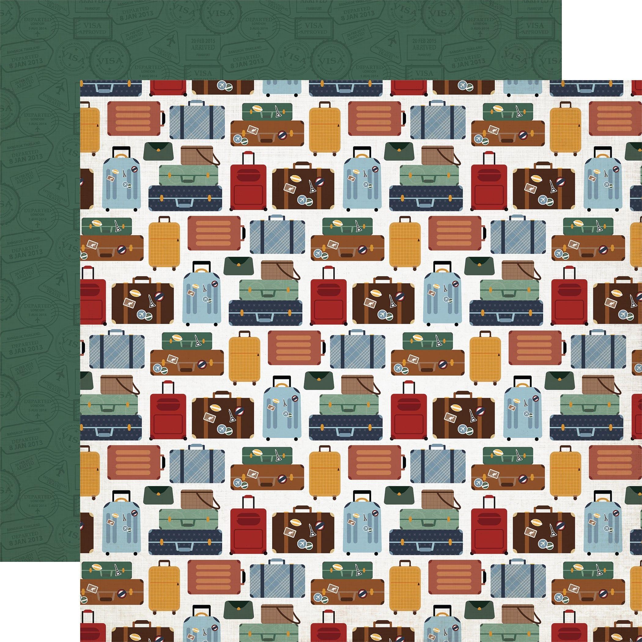 Let's Go Travel Collection Layover Luggage 12 x 12 Double-Sided Scrapbook Paper by Echo Park Paper