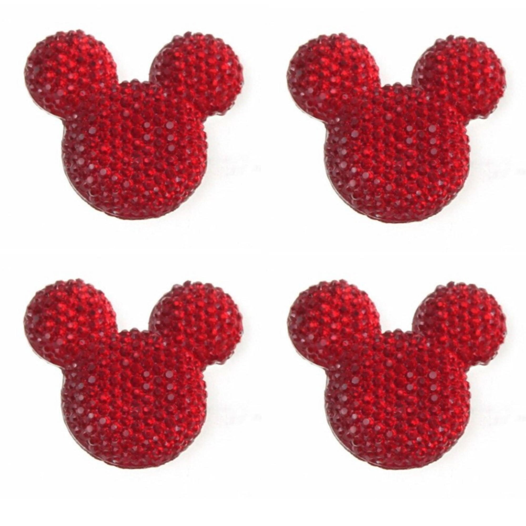 Disneyana Collection 1.25" Bling Red Mouse Ears Scrapbook Embellishments by SSC Designs - 4 Pieces