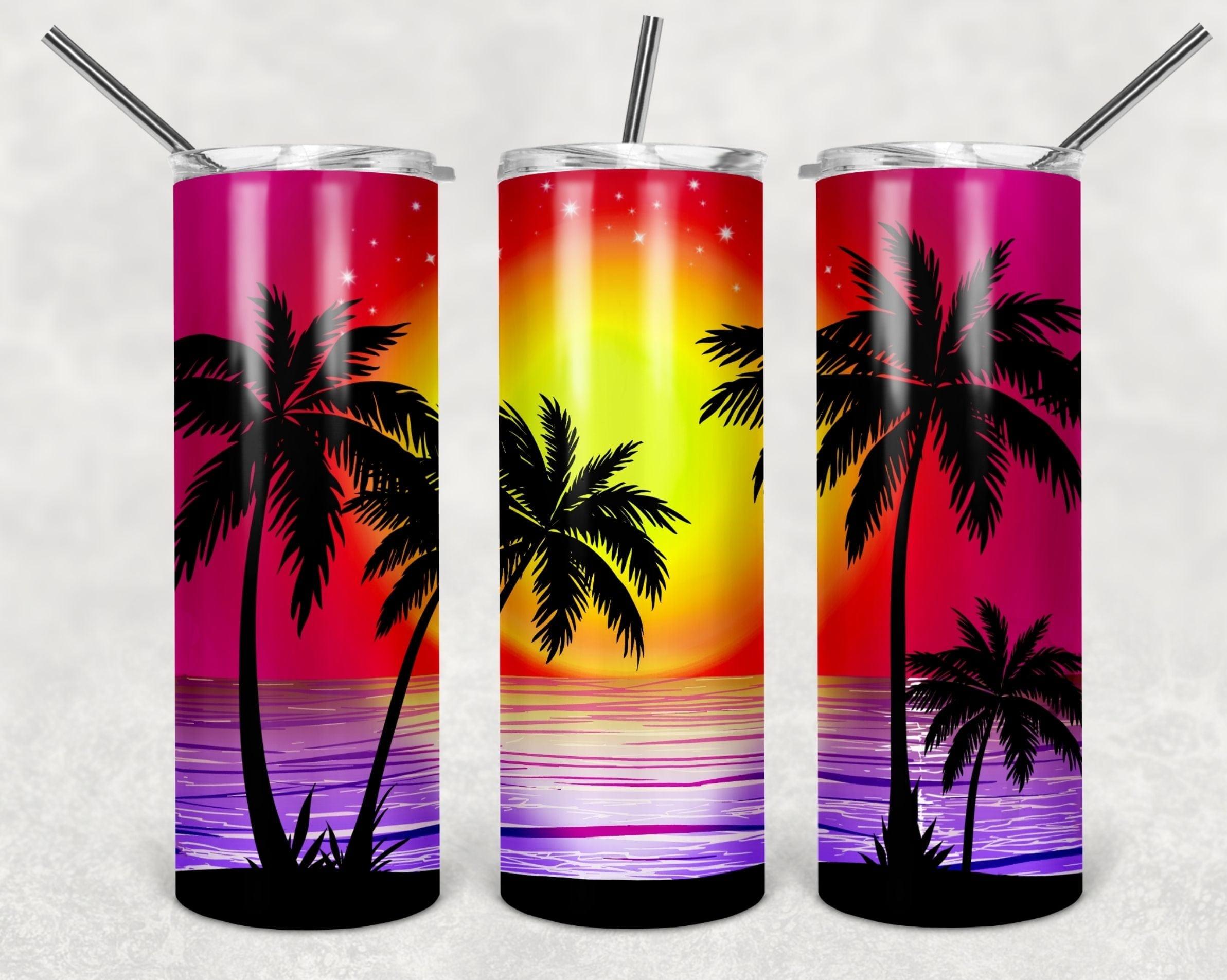 Palm Trees Sunset Beach 30 oz. Straight Skinny Tumbler by SSC Designs - Scrapbook Supply Companies