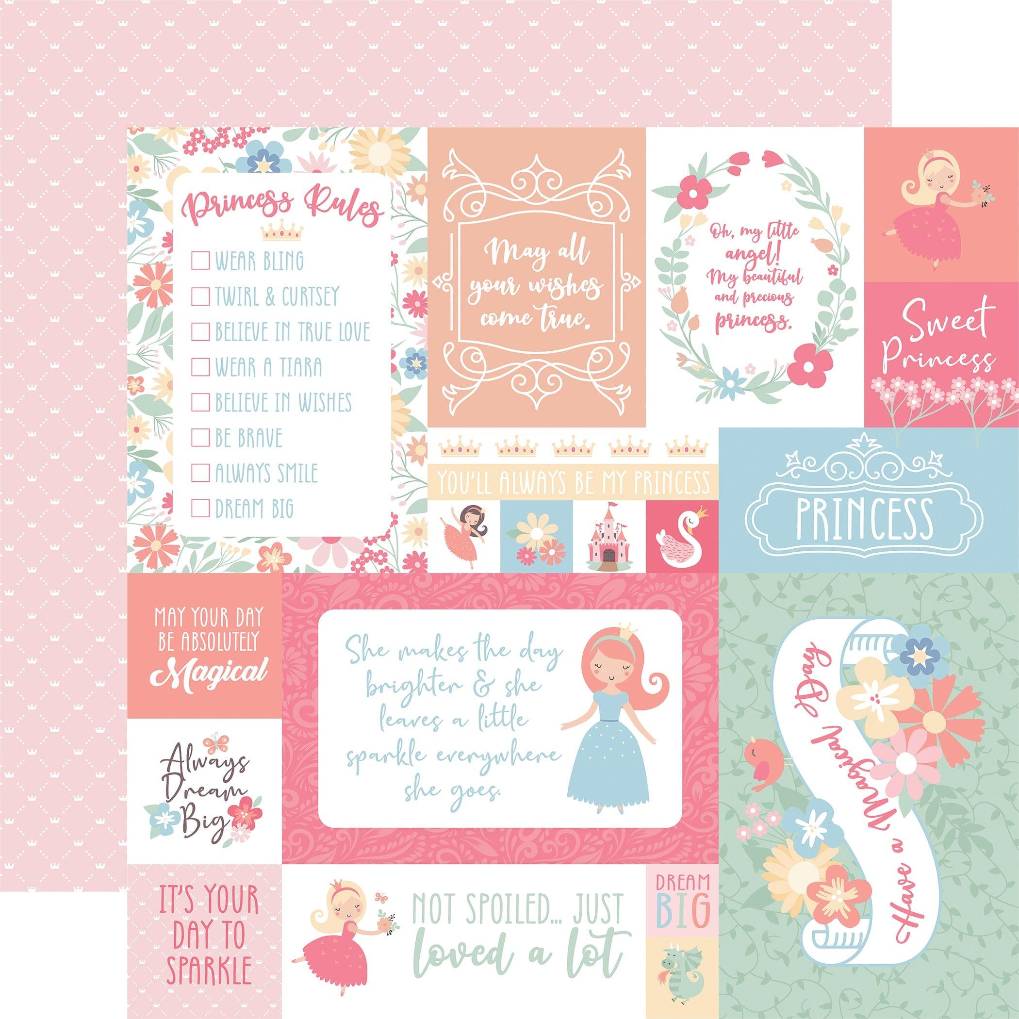 Our Little Princess Collection Multi Journaling Cards 12 x 12 Double-Sided Scrapbook Paper by Echo Park Paper