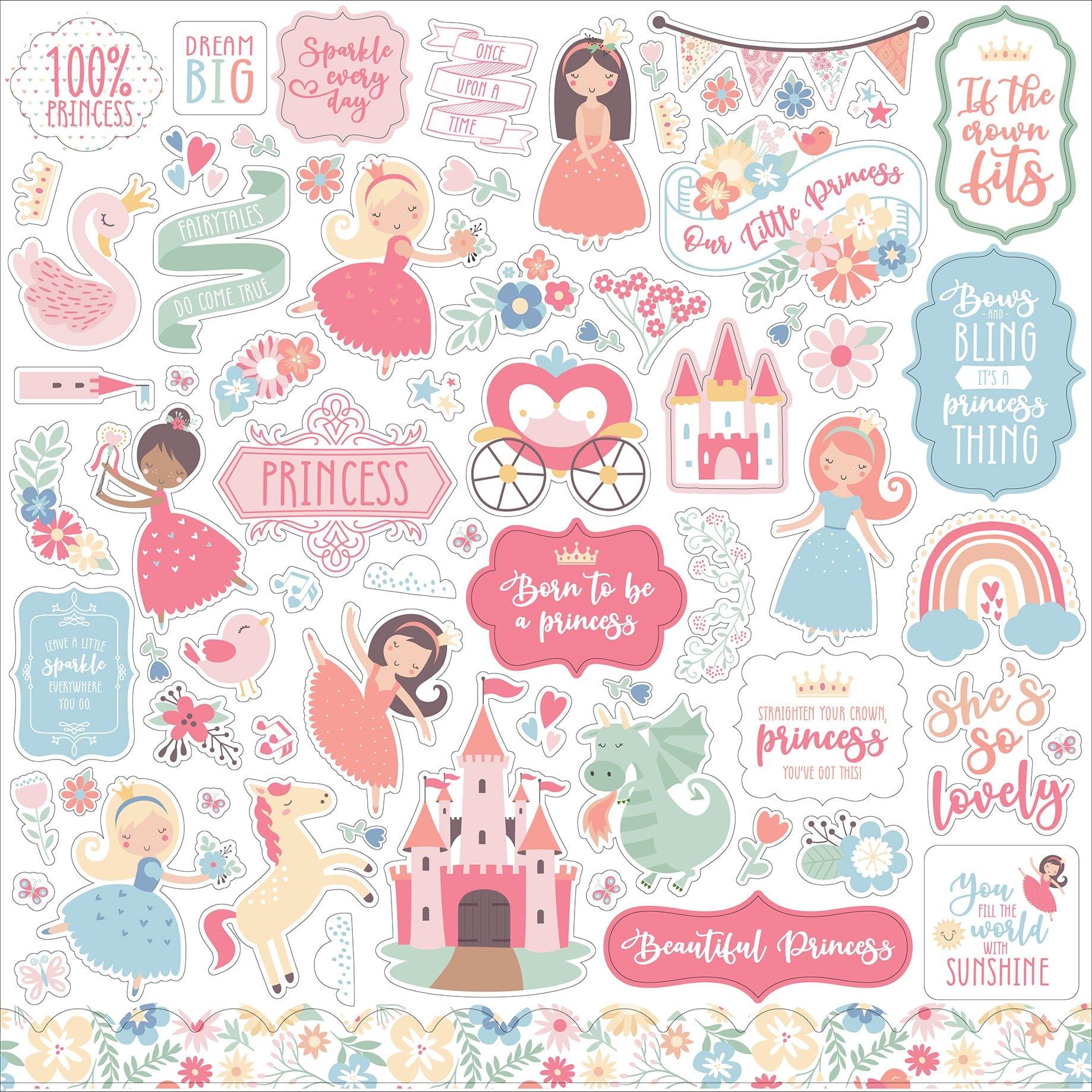Our Little Princess Collection 12 x 12 Scrapbook Sticker Sheet by Echo Park Paper - Scrapbook Supply Companies