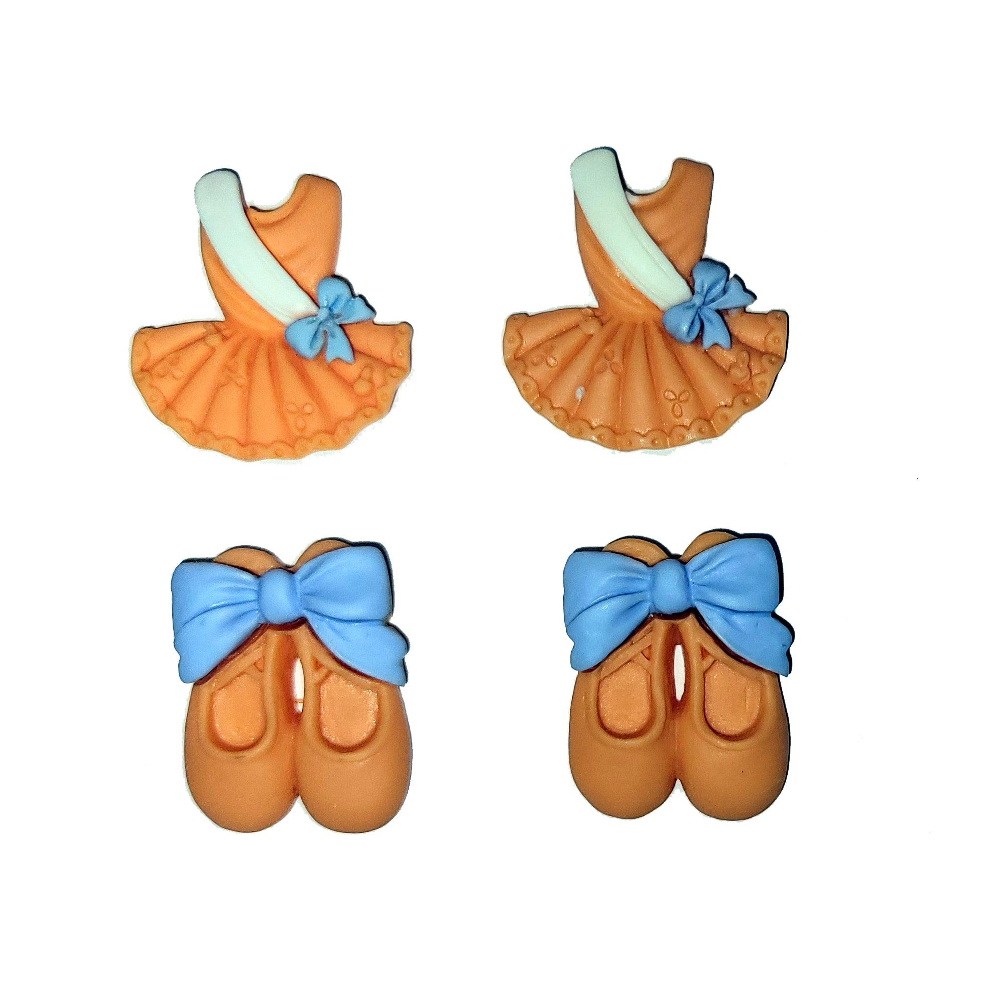 Ballerina Collection Orange Ballerina Dress & Ballet Shoes Flatback Buttons by SSC Designs - Pkg. of 4
