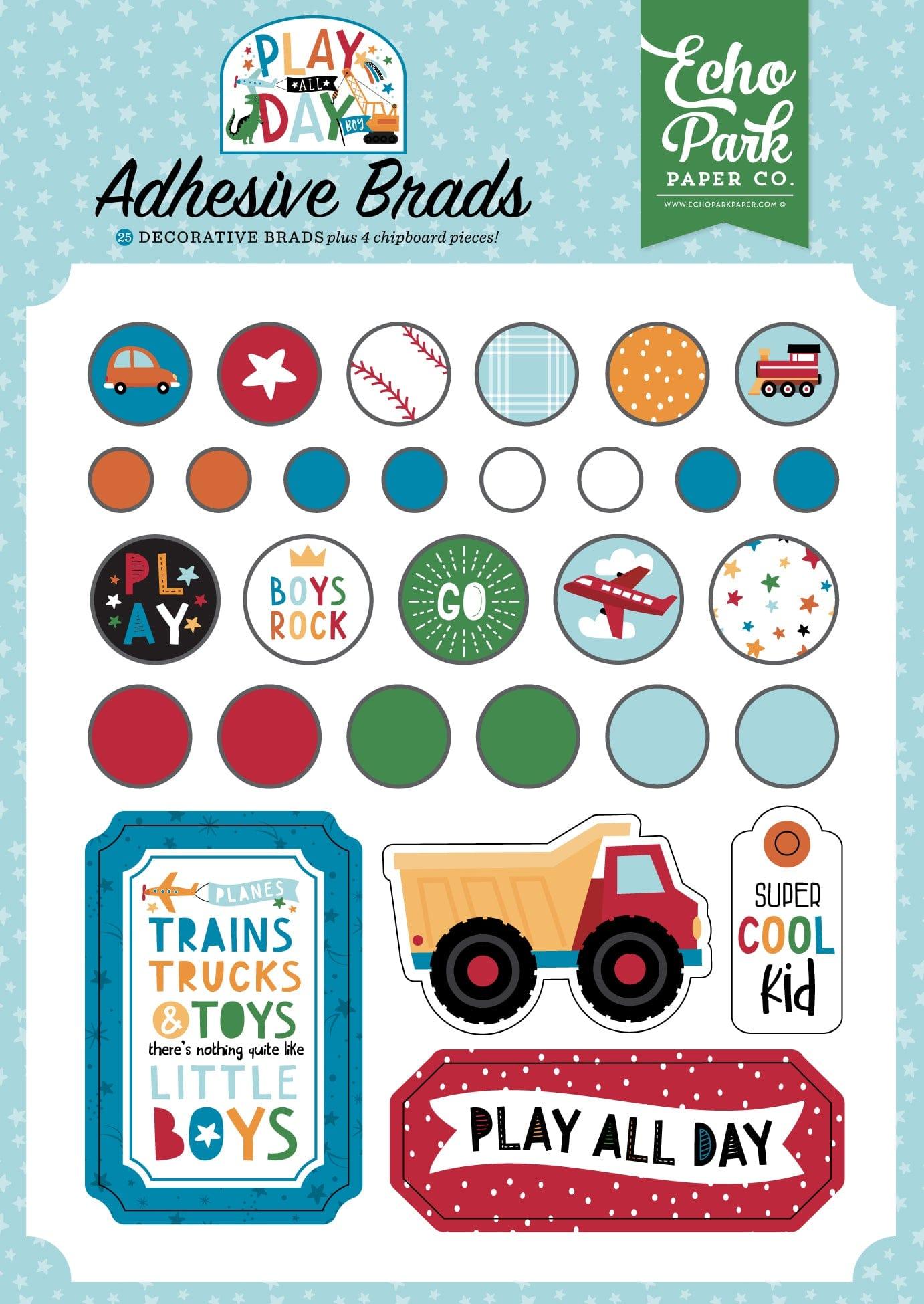 Play All Day Boy Collection 5 x 7 Decorative Scrapbook Brads & Chipboard Pieces Scrapbook Embellishments by Echo Park Paper - Scrapbook Supply Companies